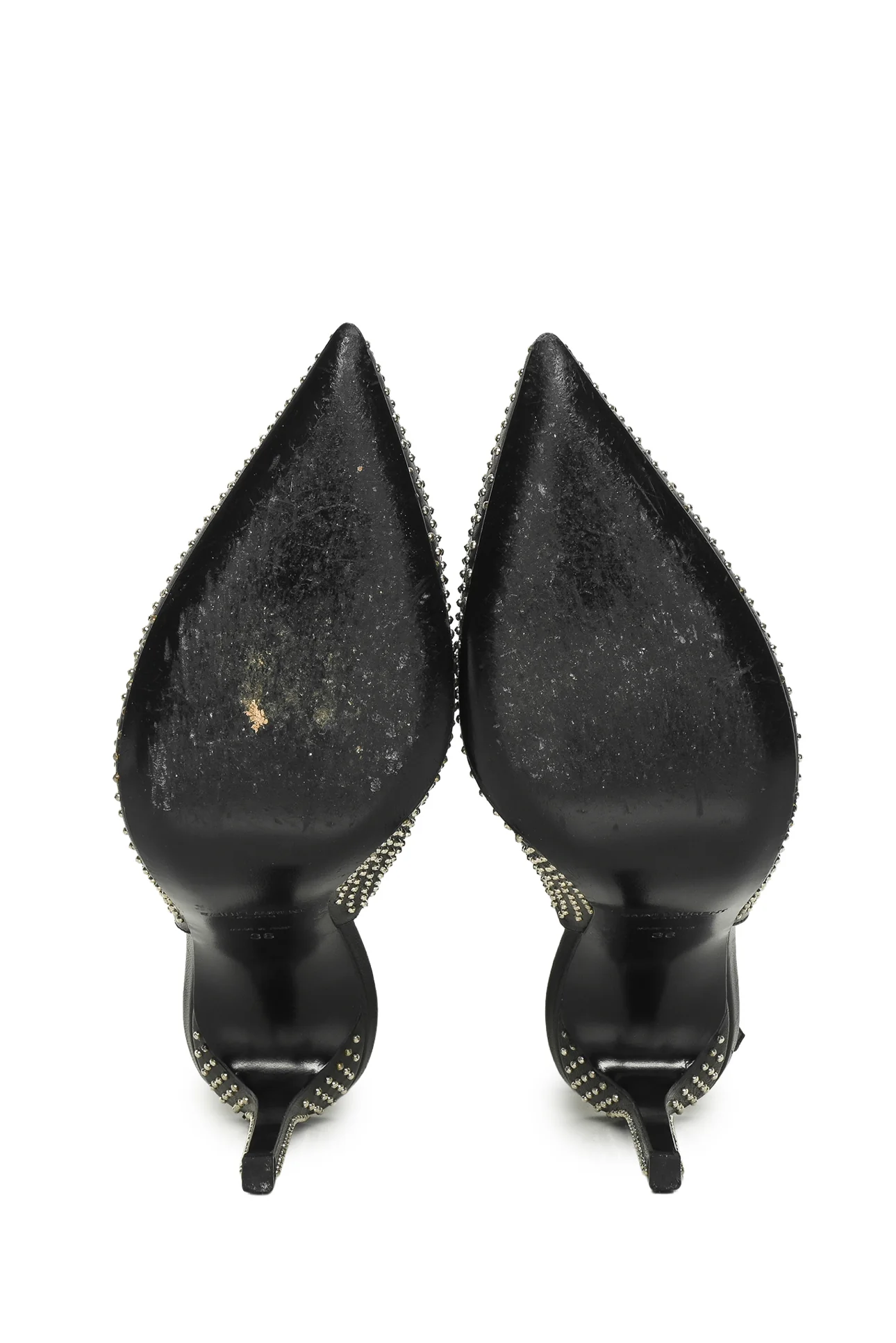Saint Laurent Size 36 Leather Studded Slingback Pumps - Image 7