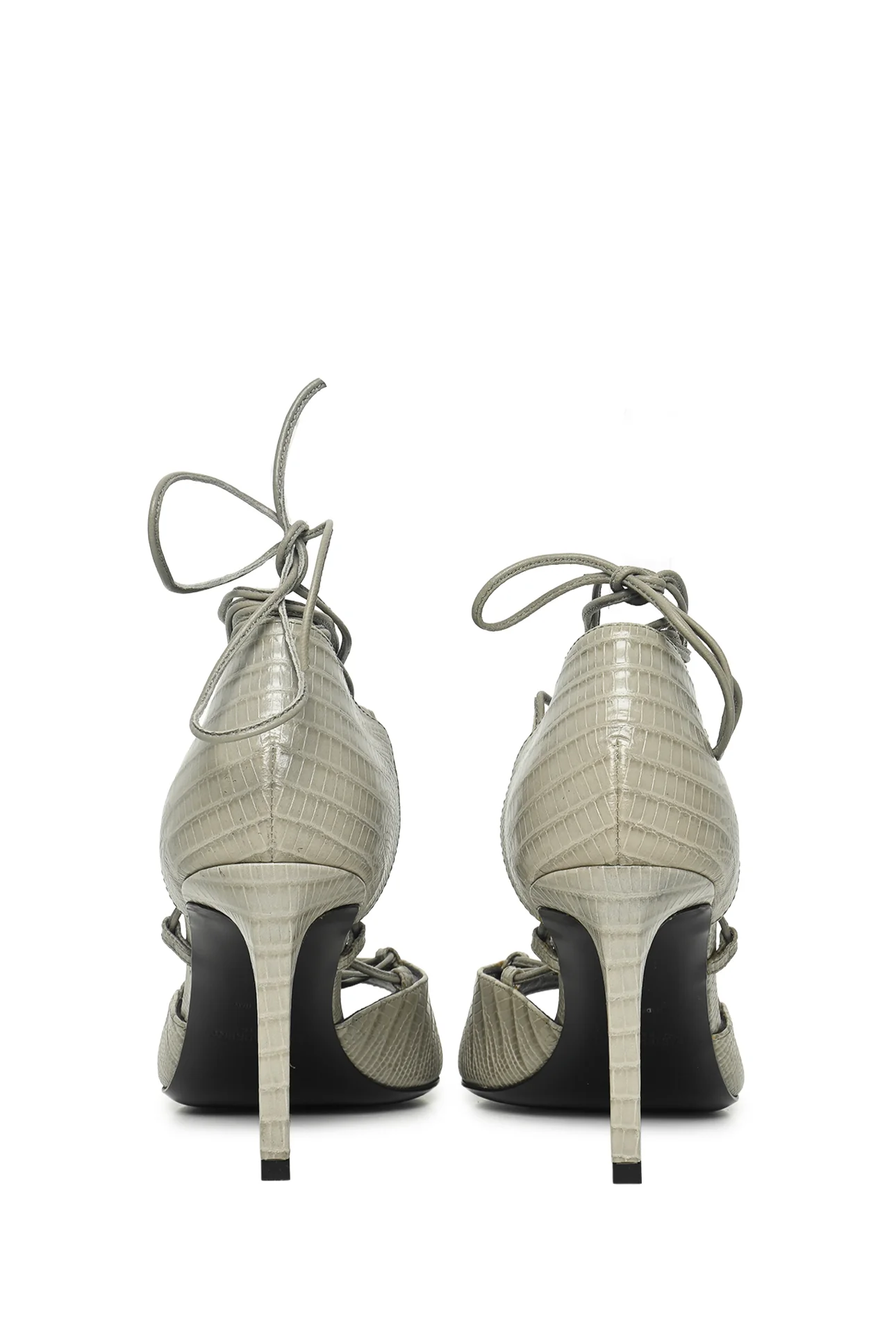 Saint Laurent Size 37 Lizard Embossed Leather Ankle Wrap Sandals - Image 3