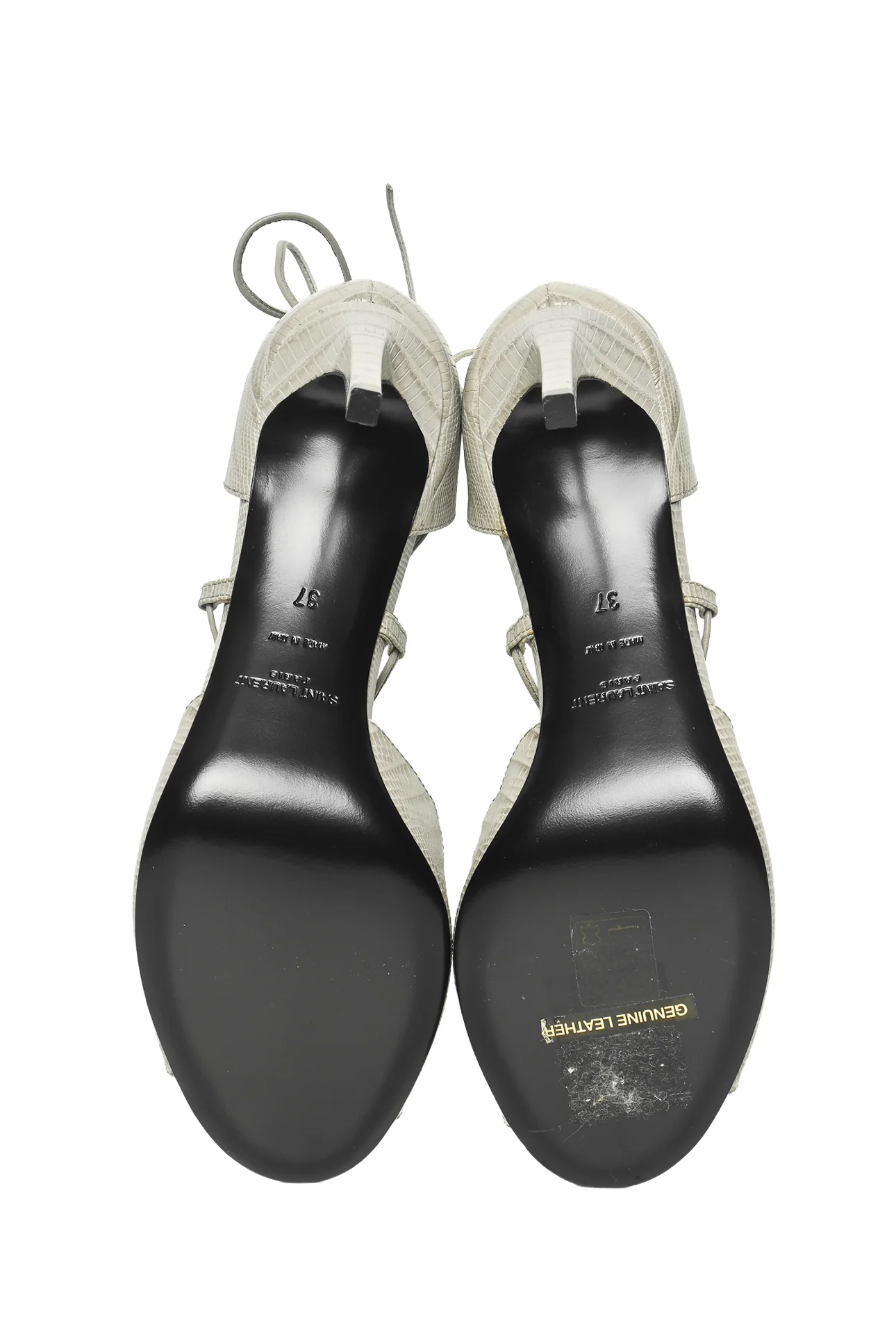 Saint Laurent Size 37 Lizard Embossed Leather Ankle Wrap Sandals - Image 4