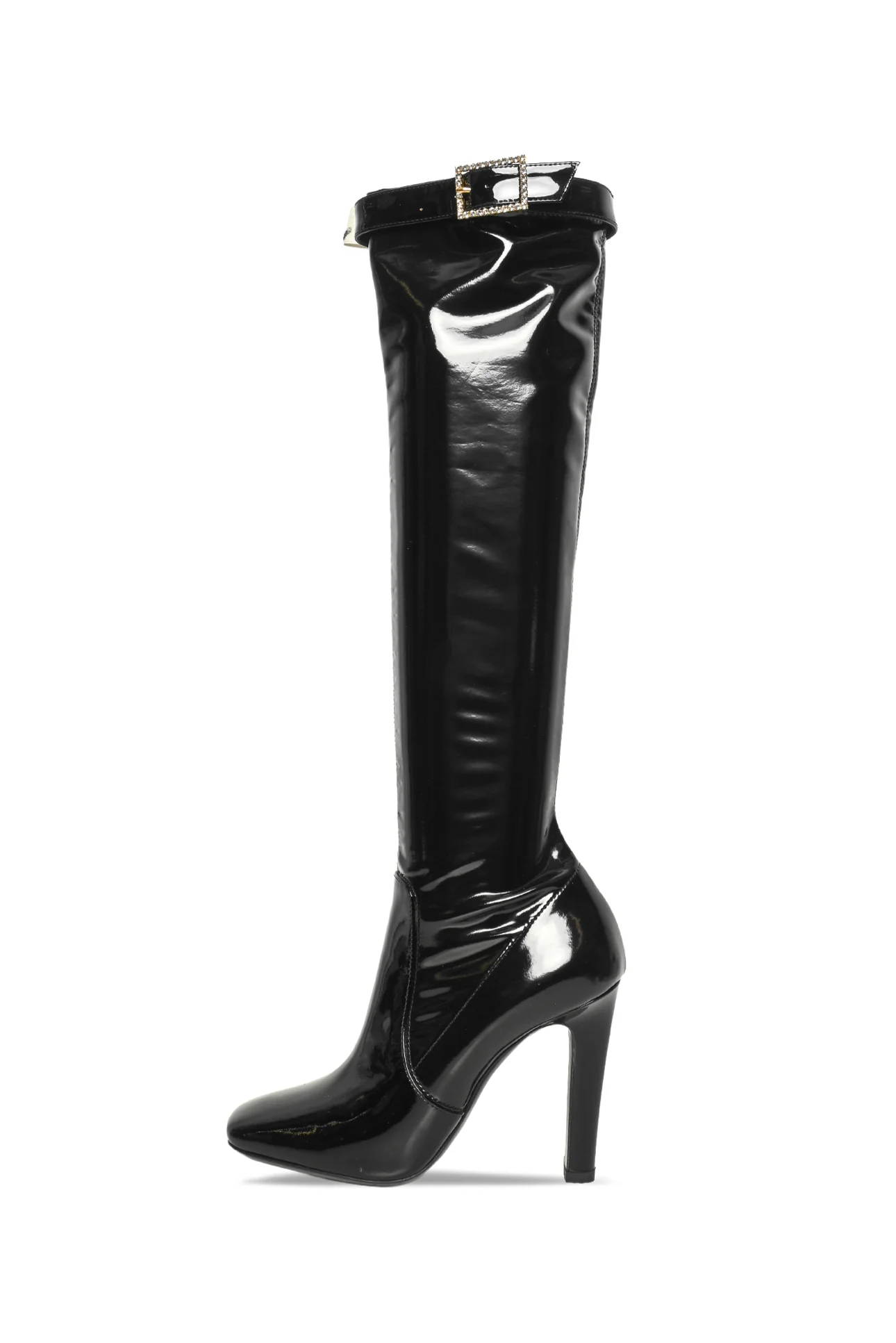 Saint Laurent Size 37 Patent Stretch Crystal Buckle Lala 105 Tall Boots - Image 3