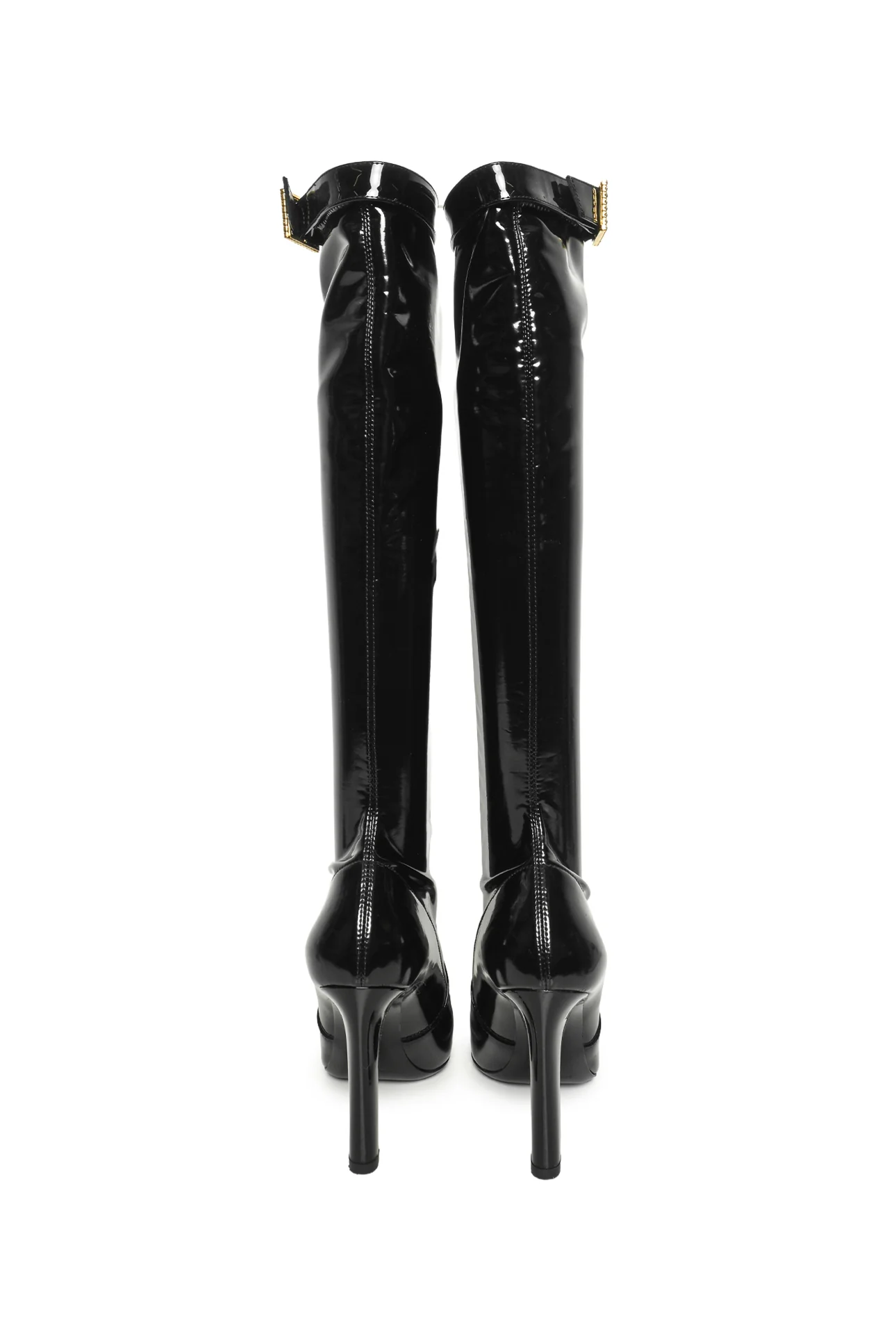Saint Laurent Size 37 Patent Stretch Crystal Buckle Lala 105 Tall Boots - Image 4