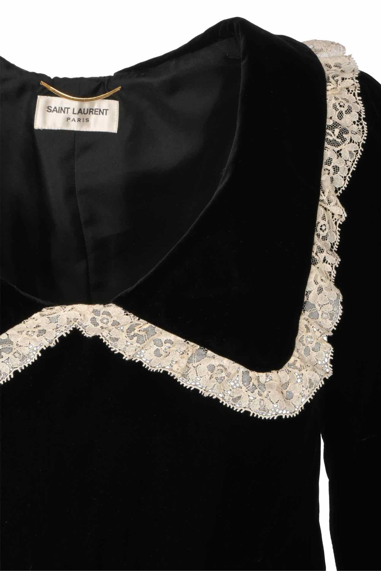Saint Laurent Size 38 2016 Lace Trim Velvet Mini Dress - Image 3