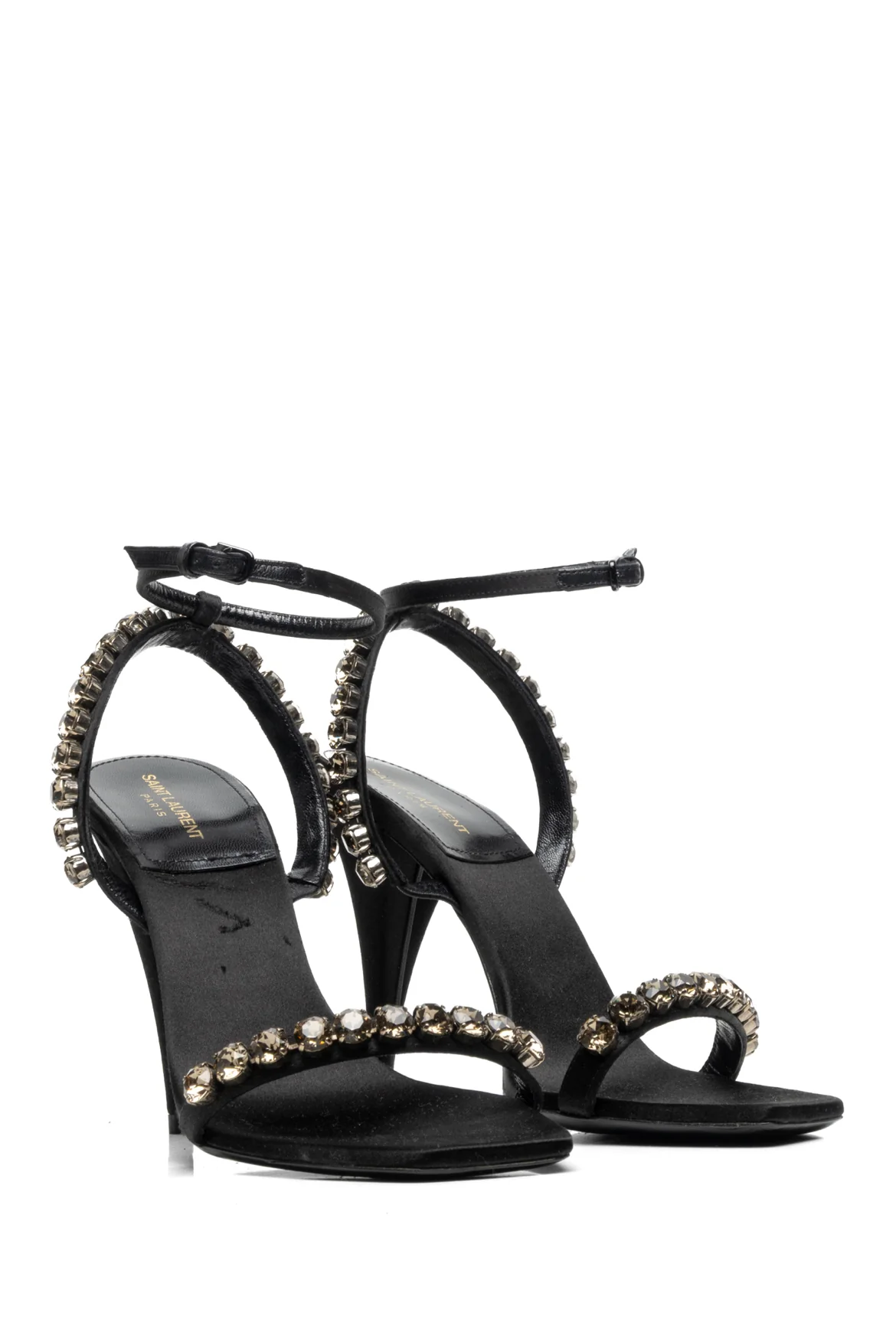 Saint Laurent Size 38 Kiki Crystal Embellished Satin Sandals - Image 2