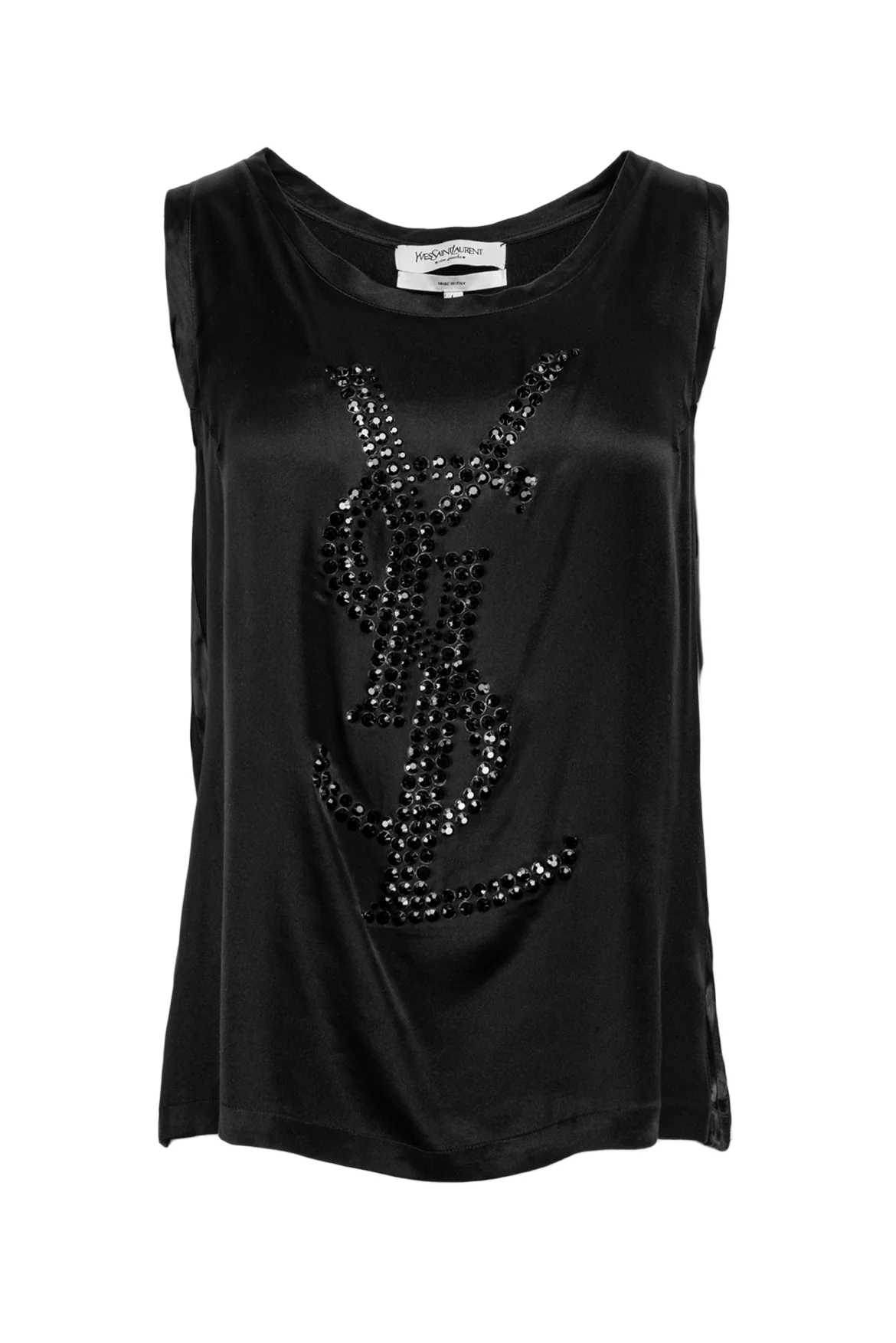 Saint Laurent Size L Vintage Crystal Logo Embellished Silk Tank Top