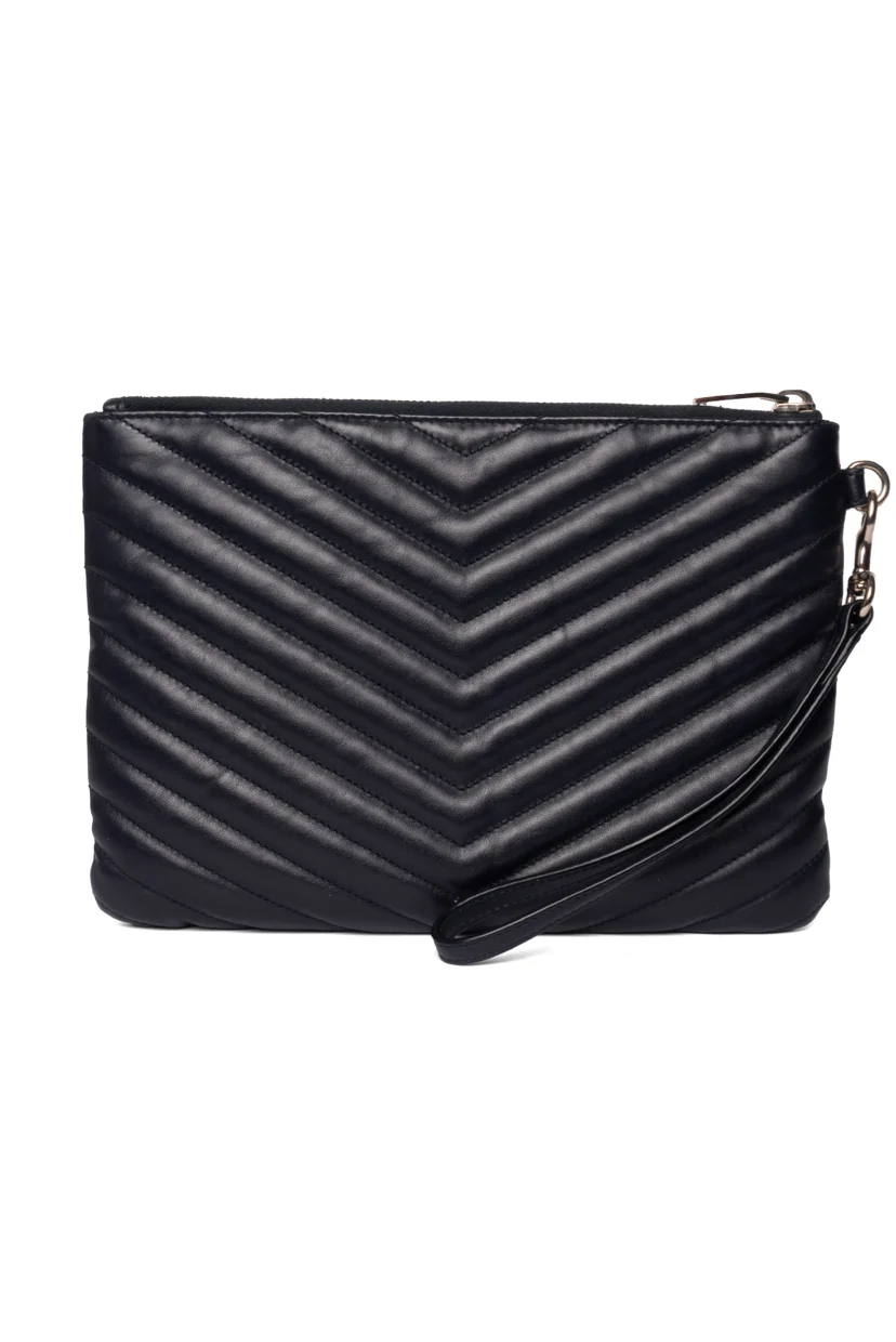 Saint Laurent YSL Monogram Chevron Quilted Leather Wristlet - Image 3