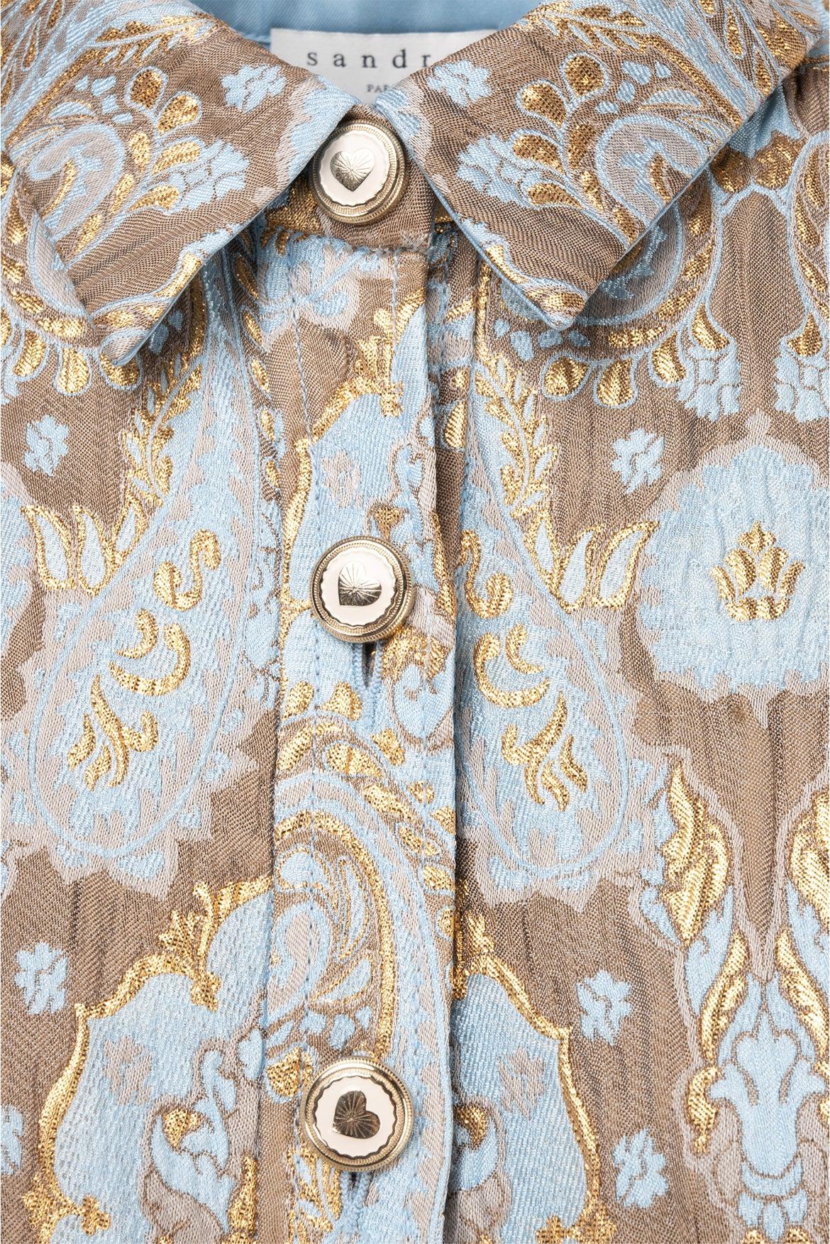 Sandro Size 36 Orlan Metallic Jacquard Puff Sleeve Dress - Image 3