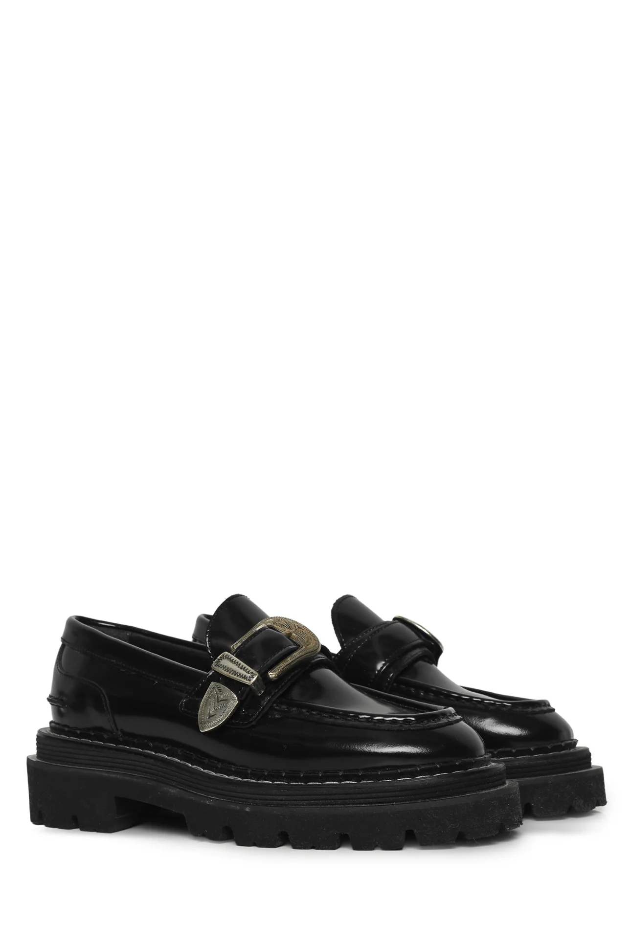 Sandro Size 37 Buckled Leather Loafers - Image 2