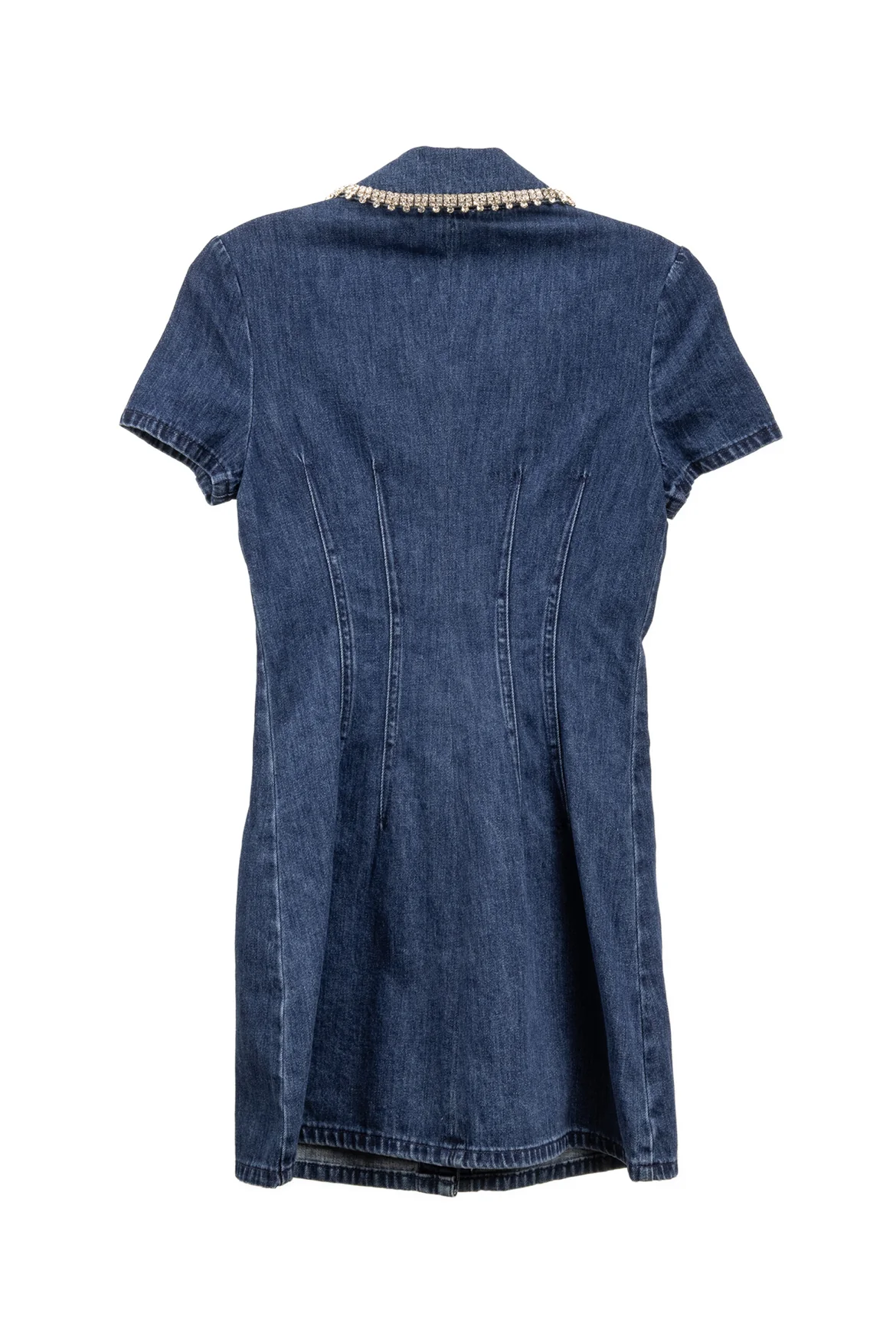 Self Portrait Size 4 Crystal Trim Denim Collared Mini Dress - Image 2