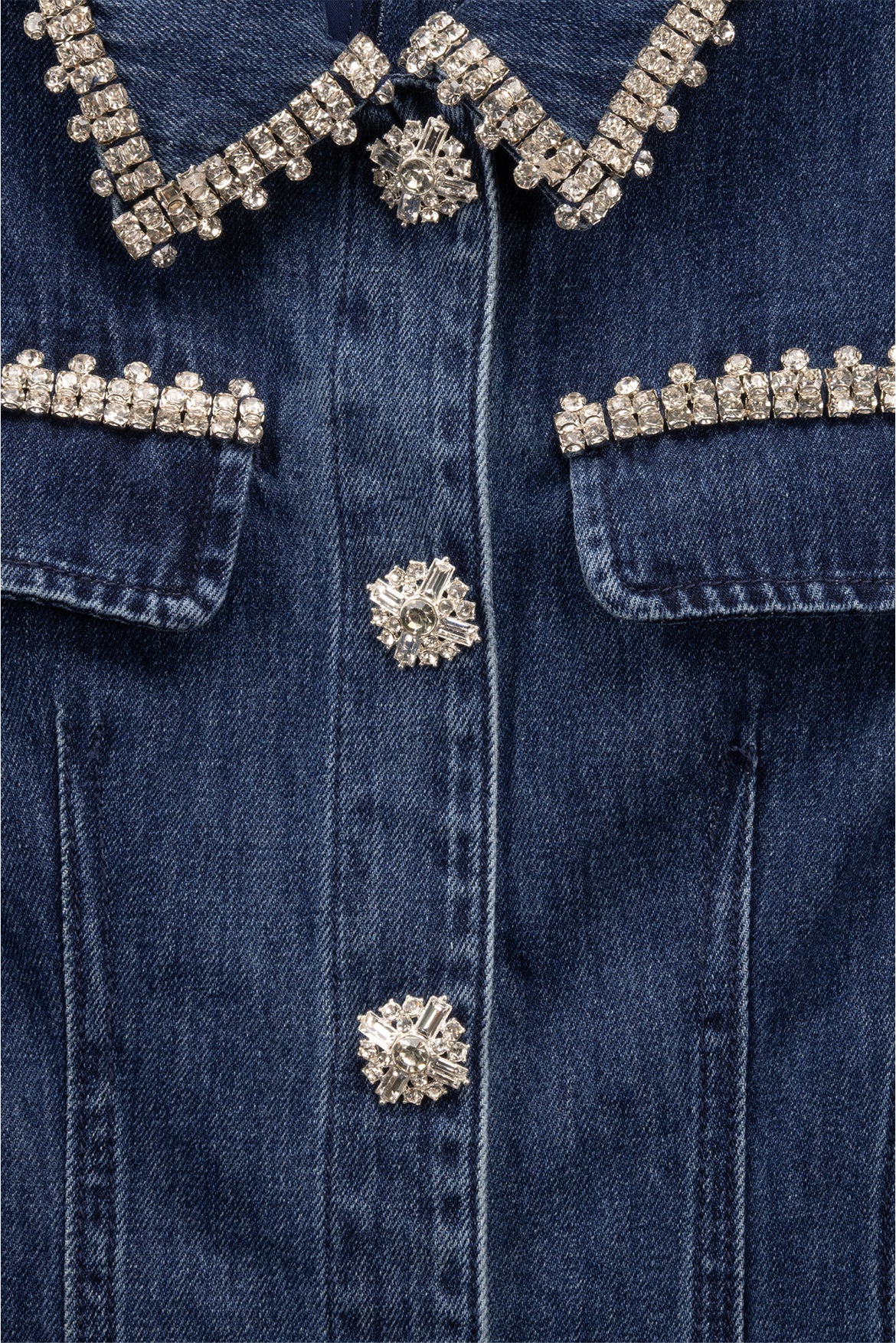 Self Portrait Size 4 Crystal Trim Denim Collared Mini Dress - Image 3