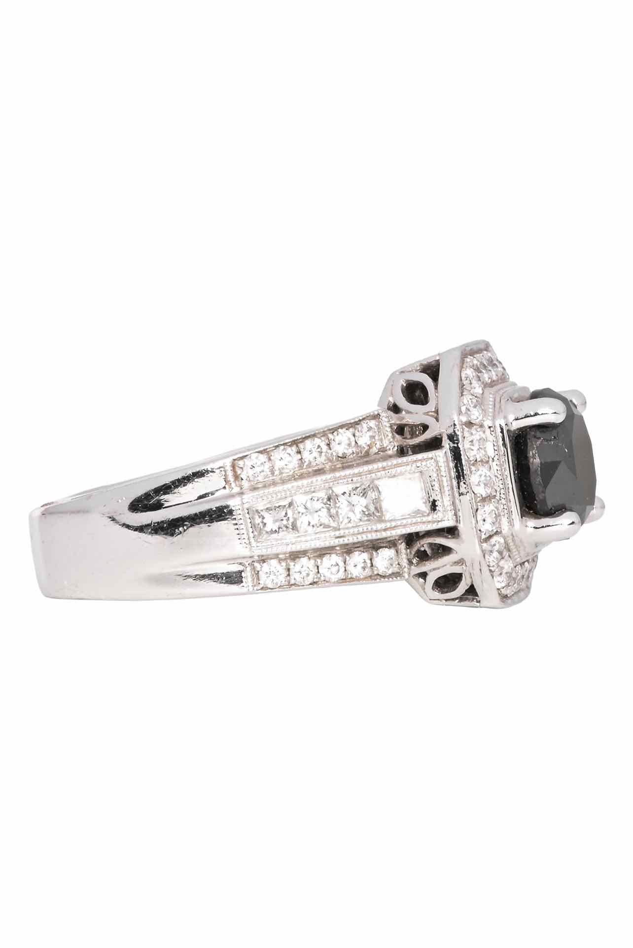 Simon G Size 6 18K White Gold Art Deco Geometric Diamond Ring - Image 3