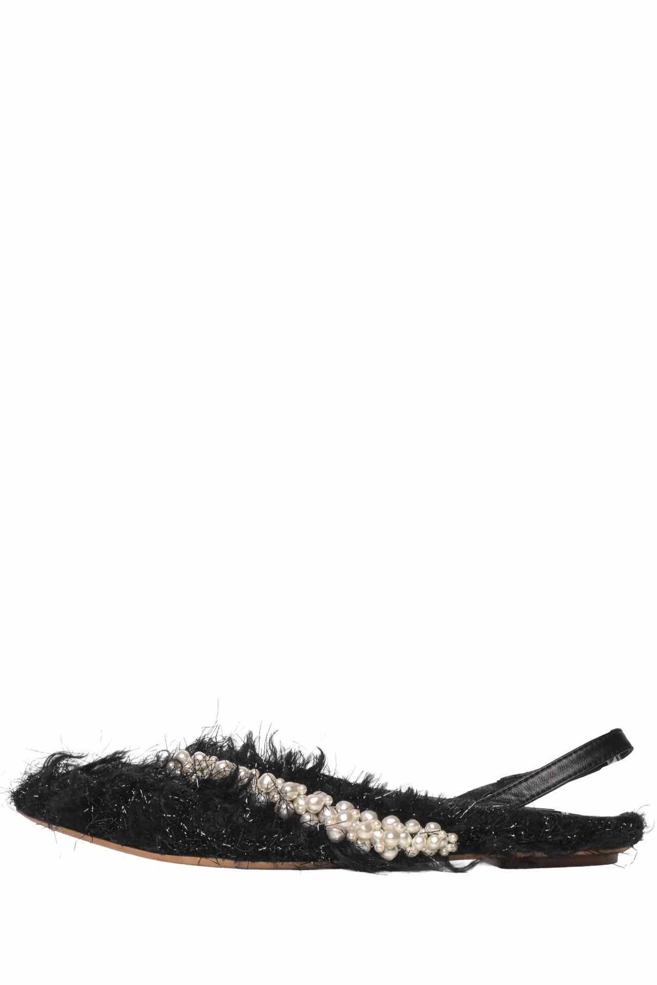 Simone Rocha Size 38 Embellished Fuzzy Pointed Toe Slingback Flats - Image 2