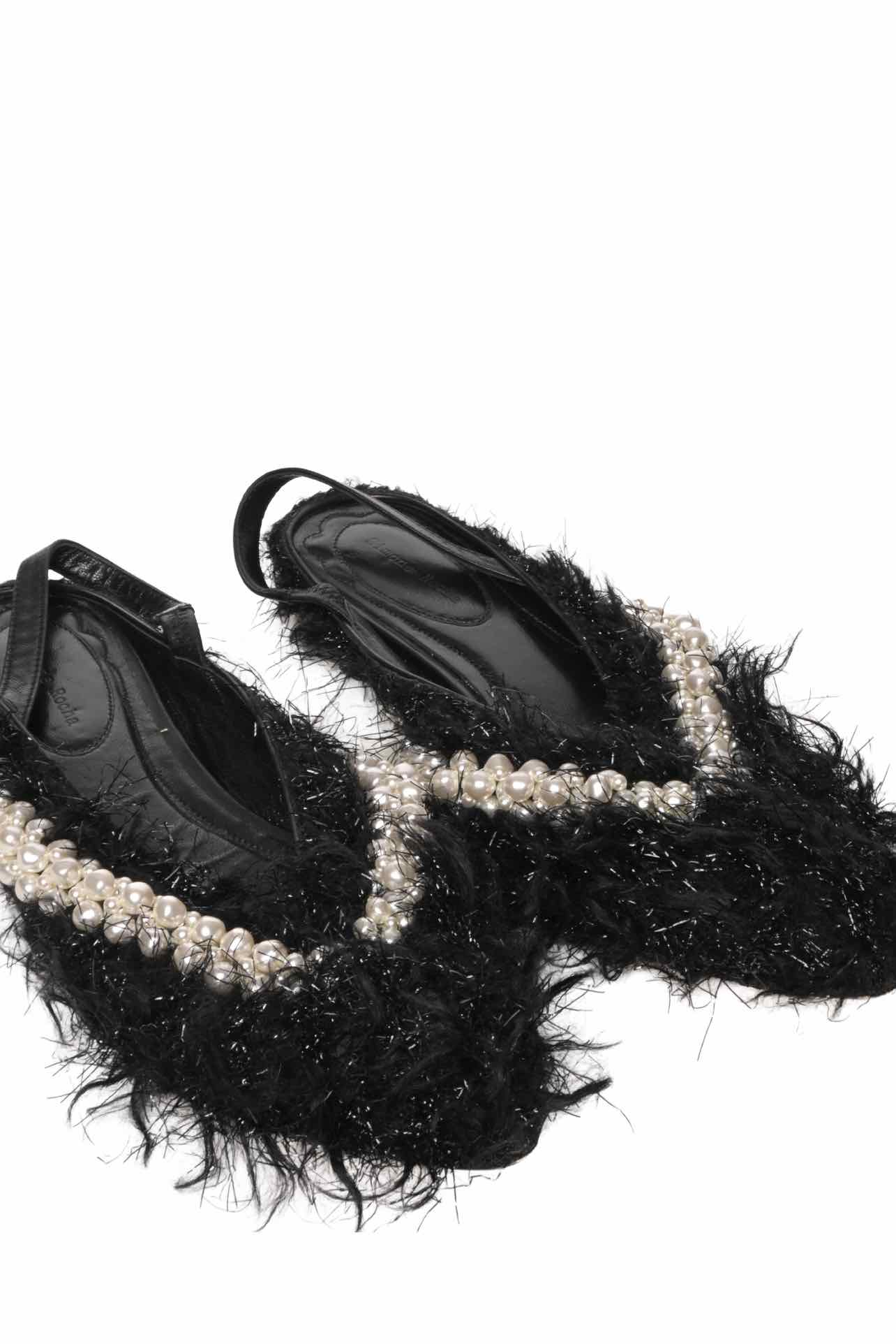 Simone Rocha Size 38 Embellished Fuzzy Pointed Toe Slingback Flats - Image 3