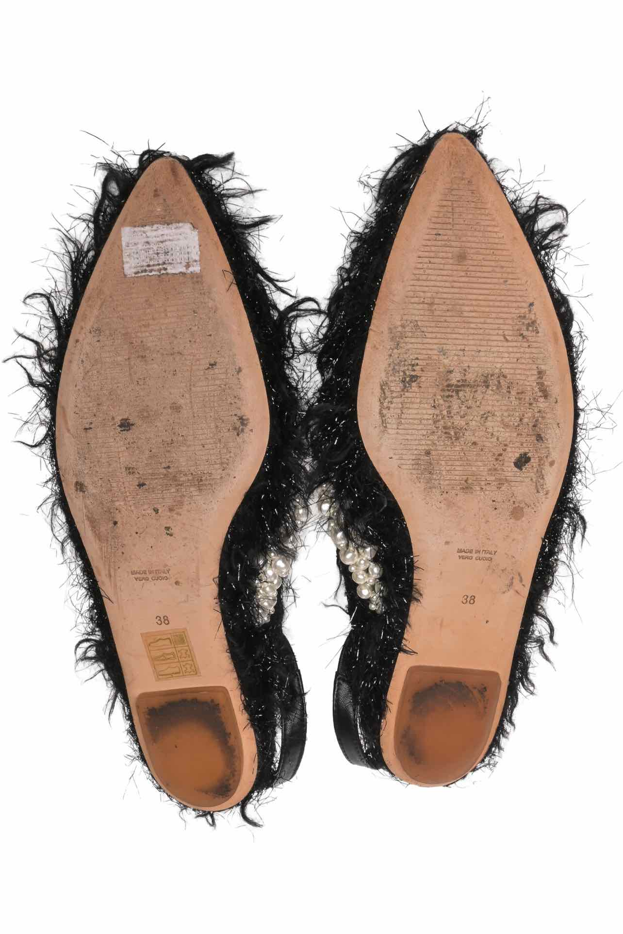 Simone Rocha Size 38 Embellished Fuzzy Pointed Toe Slingback Flats - Image 5
