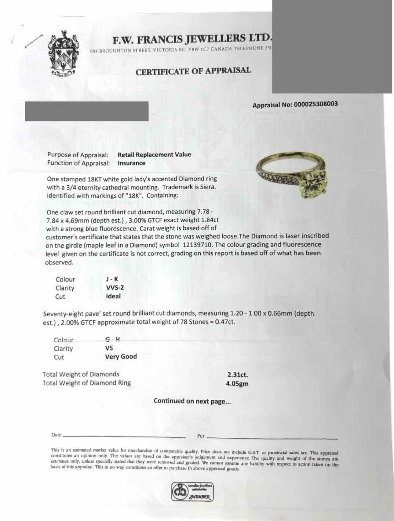 Size 6 18K White Gold Diamond Ring - Image 5