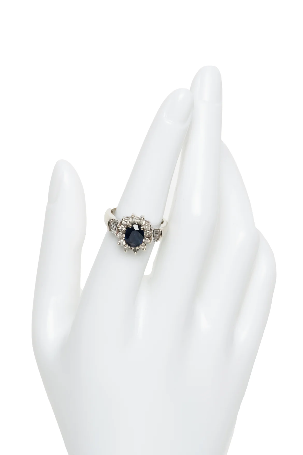14K White Gold Diamond & Sapphire Size 6.5 Ring - Image 4