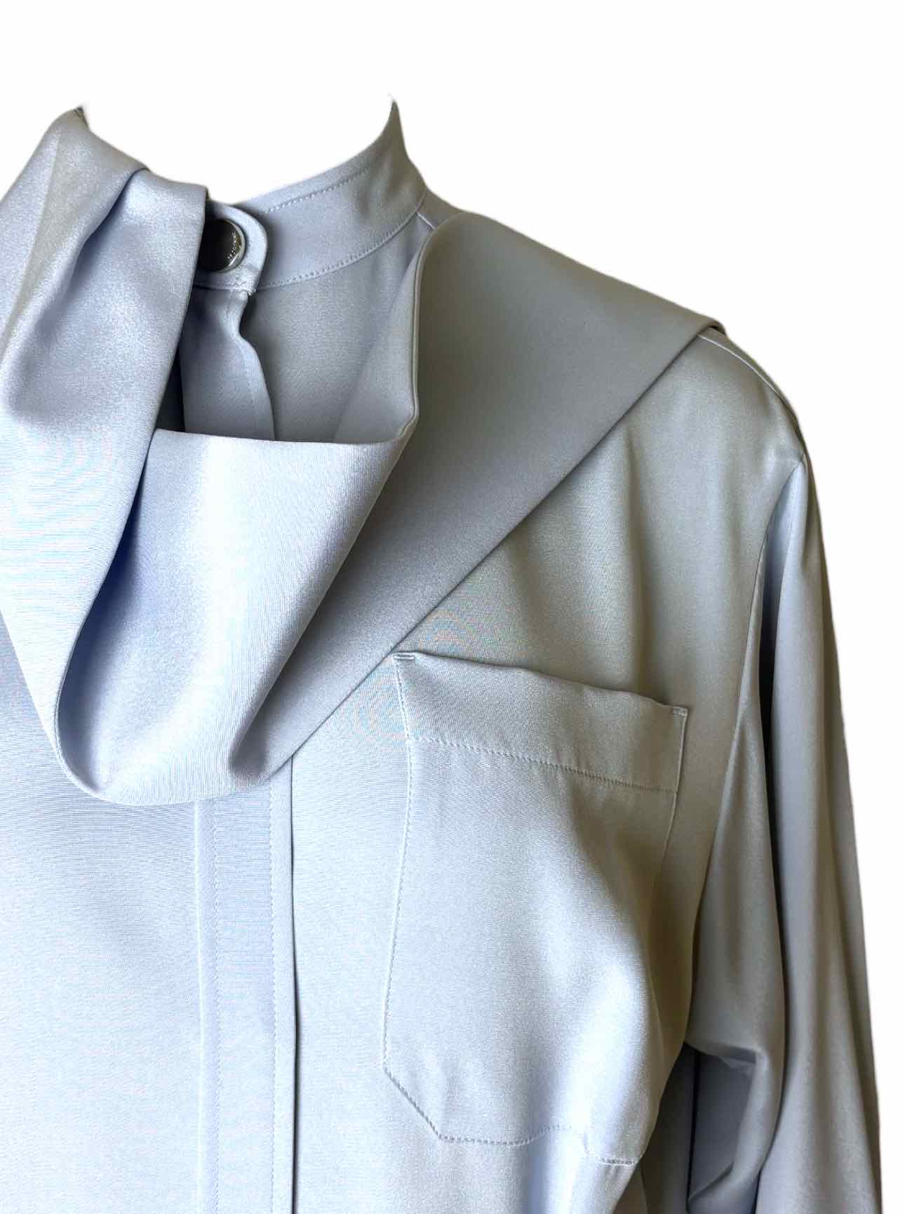 Sportmax Size 40 Sky Blue Silk Shirt Dress w/Scarf  Dress - Image 3