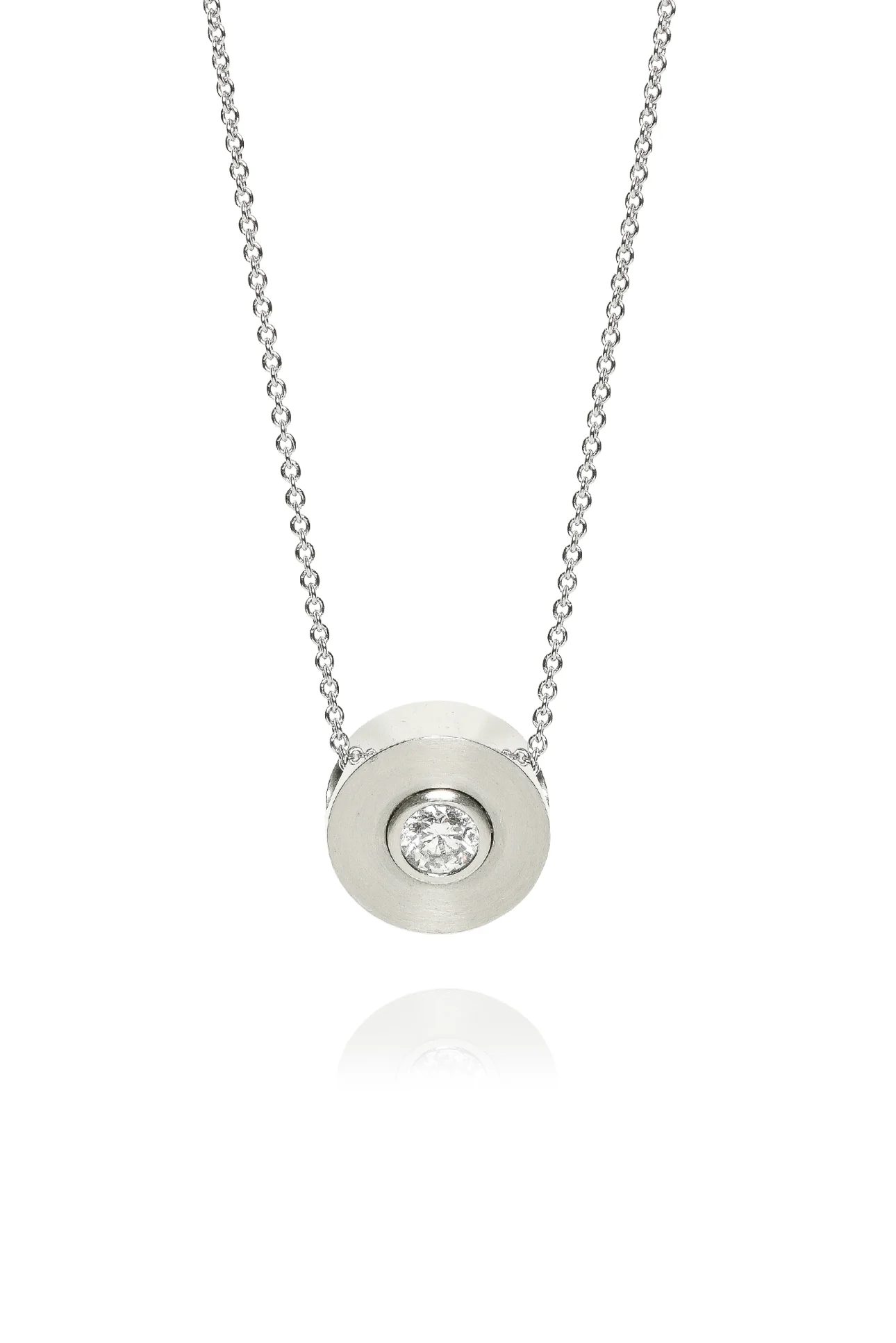 Stittgen 19K Brushed White Gold Diamond Solitaire Pendant Necklace - Image 2
