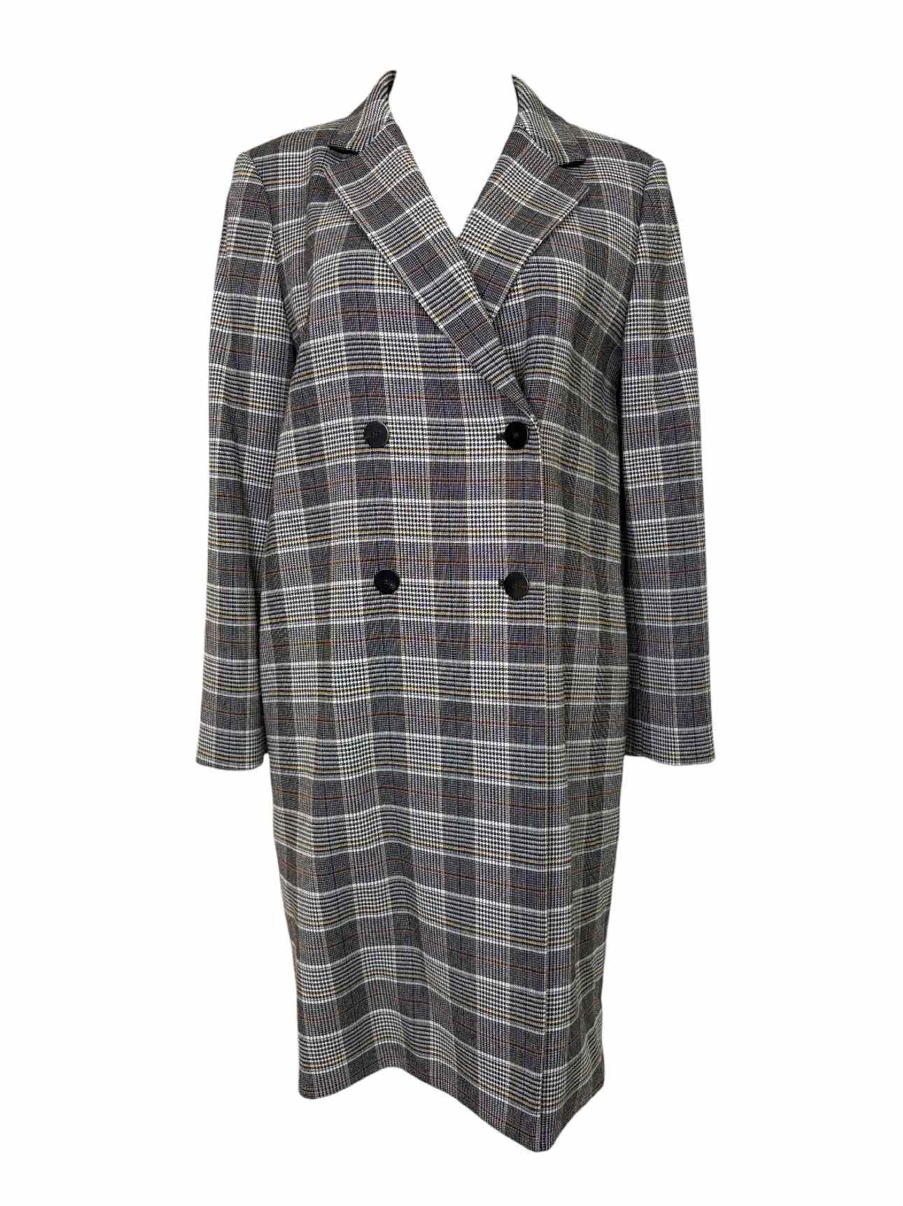 Theory Size L Double Breasted Check Poly Coat