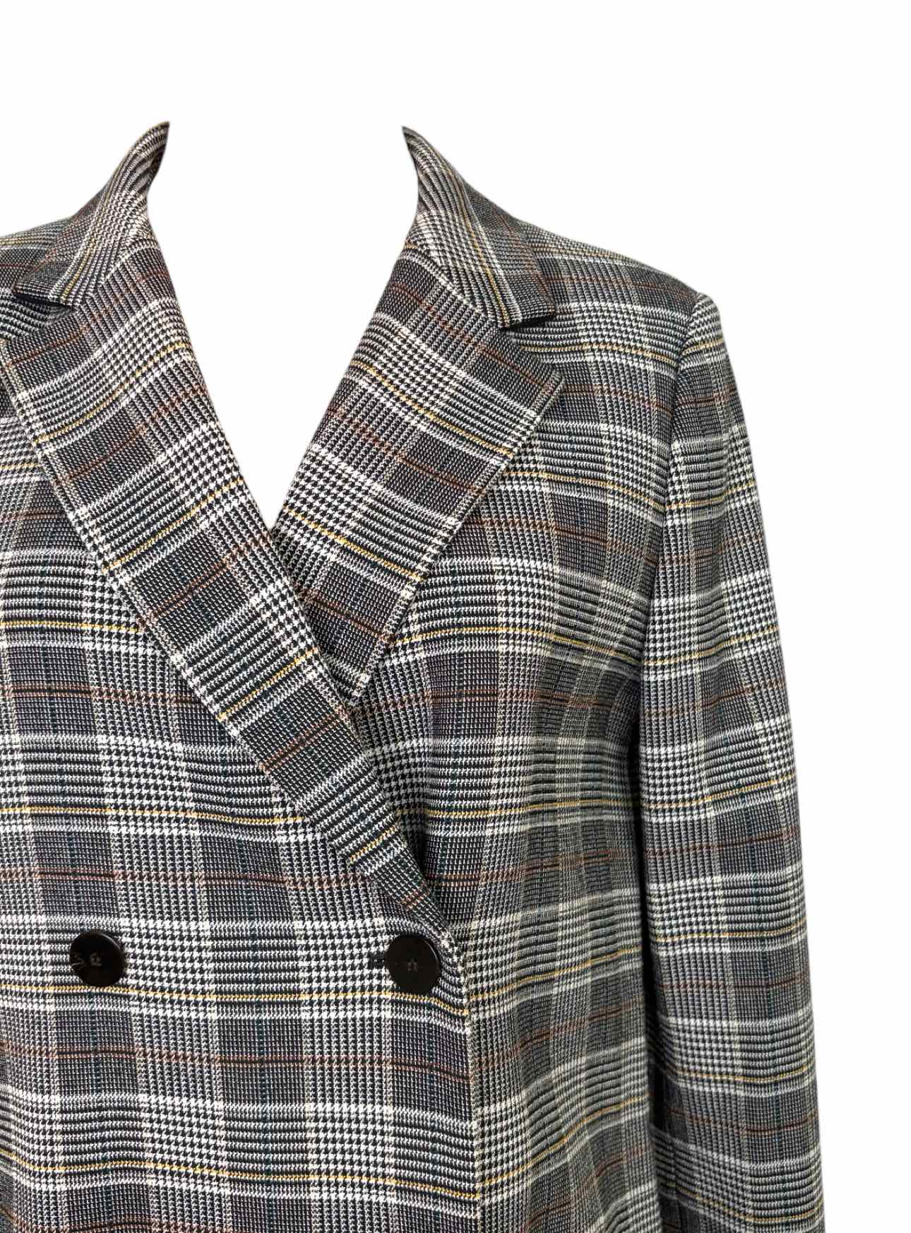 Theory Size L Double Breasted Check Poly Coat - Image 3