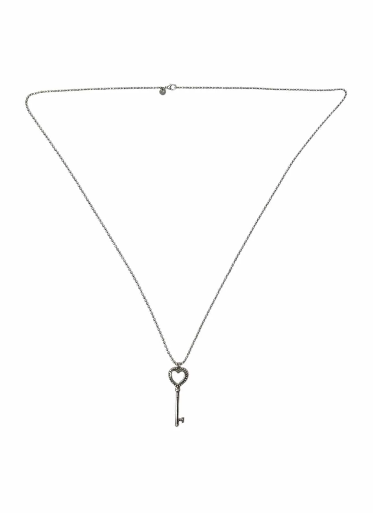 Tiffany & Co 925 Silver Beaded Heart Key Pendant Necklace - Image 2