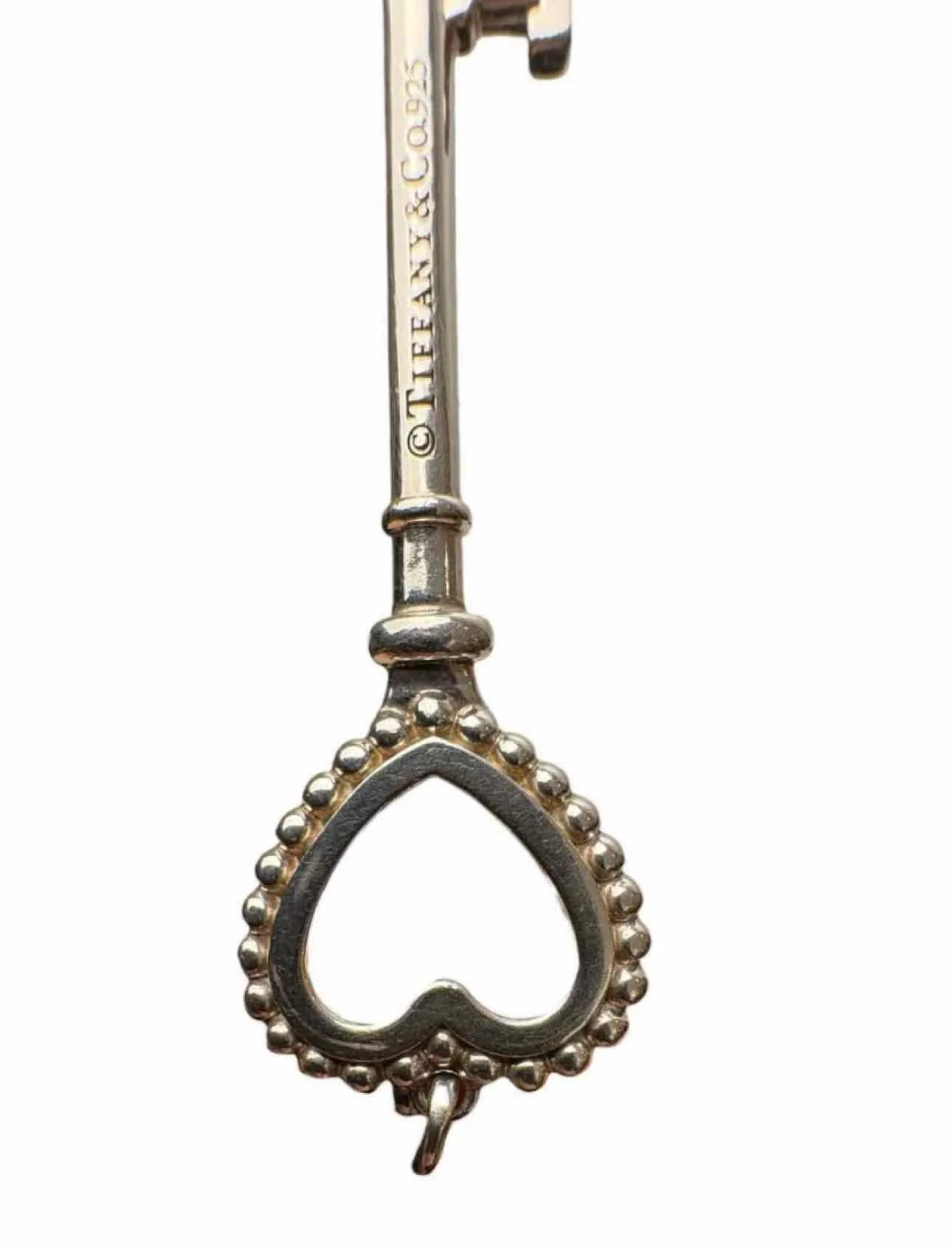 Tiffany & Co 925 Silver Beaded Heart Key Pendant Necklace - Image 4