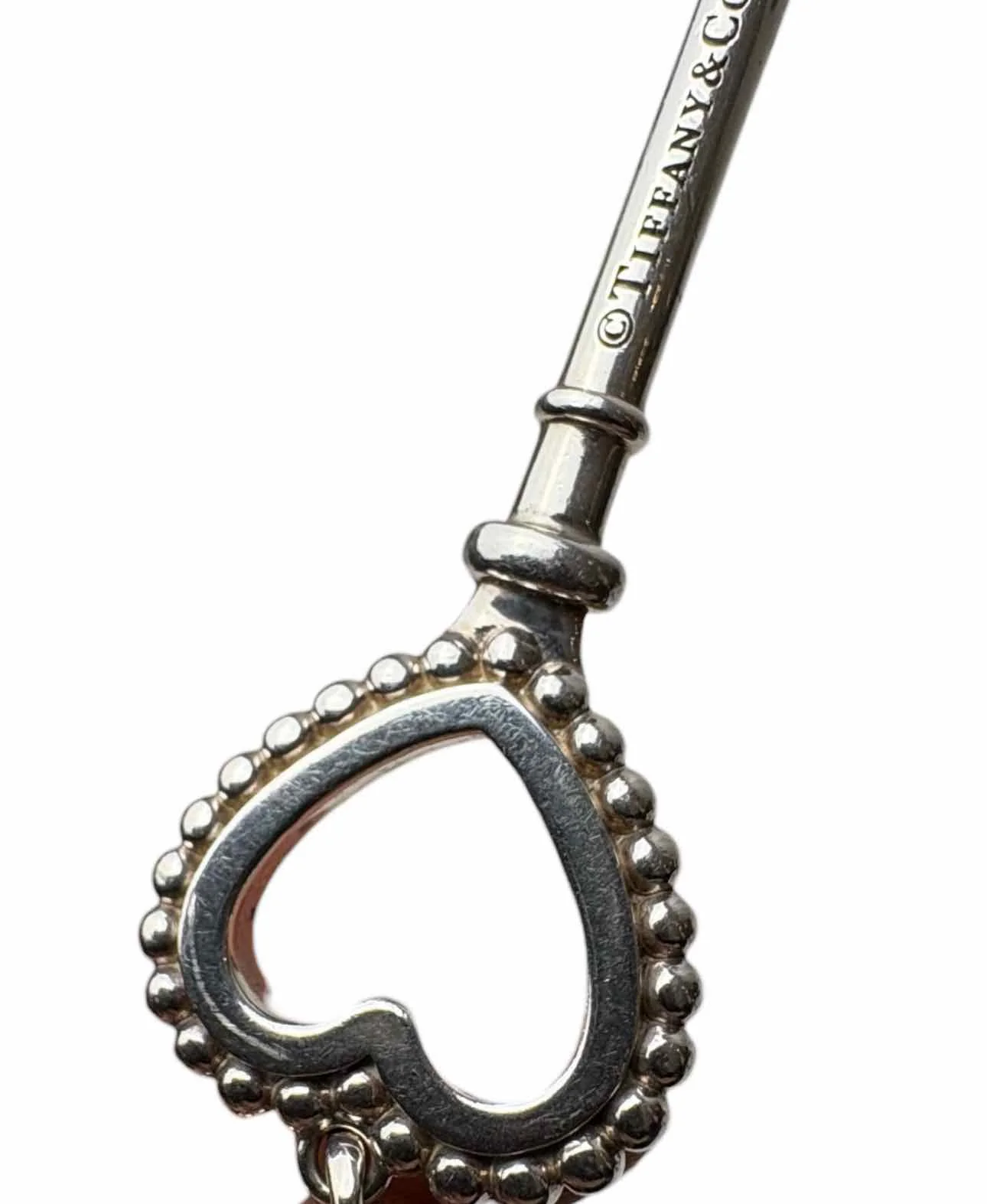 Tiffany & Co 925 Silver Beaded Heart Key Pendant Necklace - Image 5