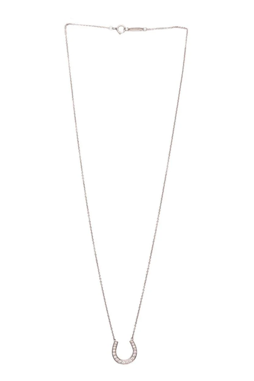 Tiffany & Co Platinum & Diamond Horseshoe Pendant Necklace - Image 2