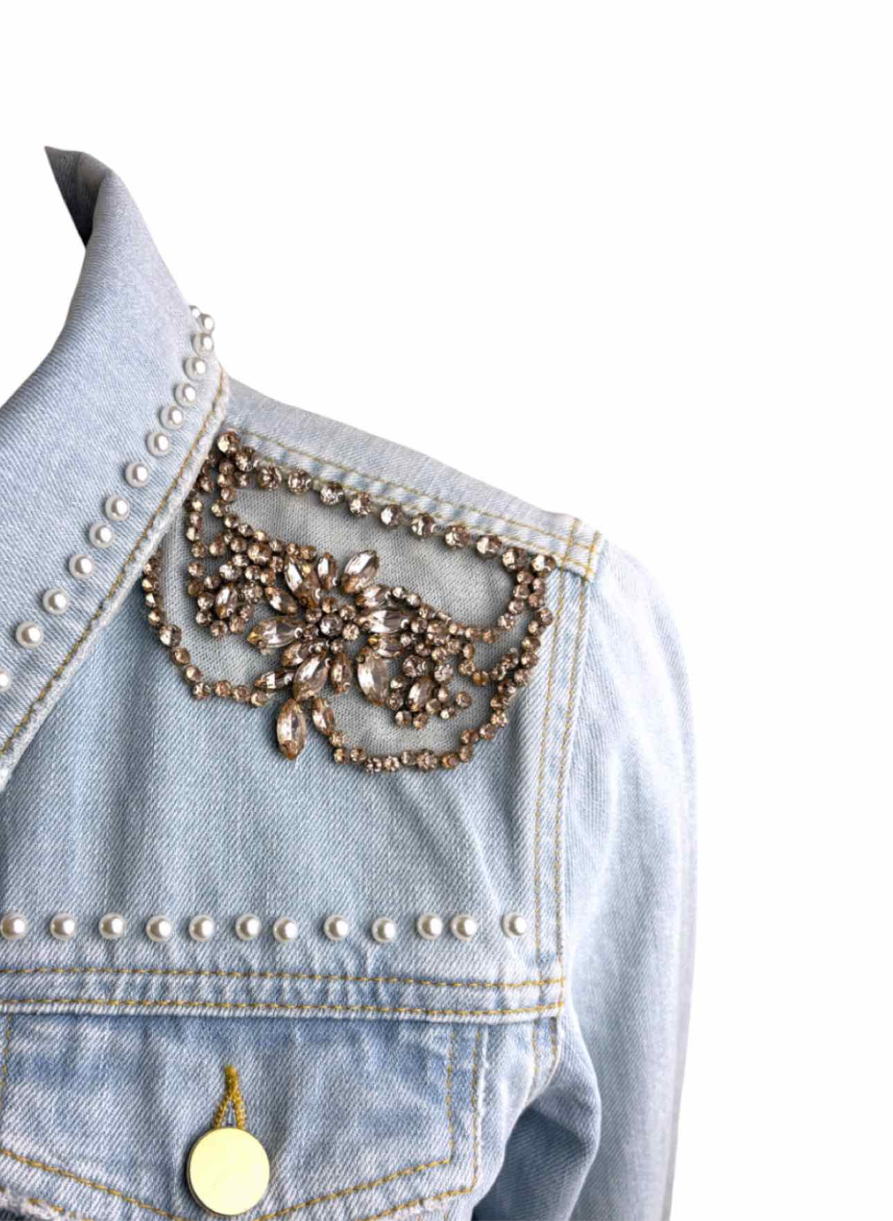 Twinset Size 44 Distressed Crystal Trim Denim Jacket - Image 3