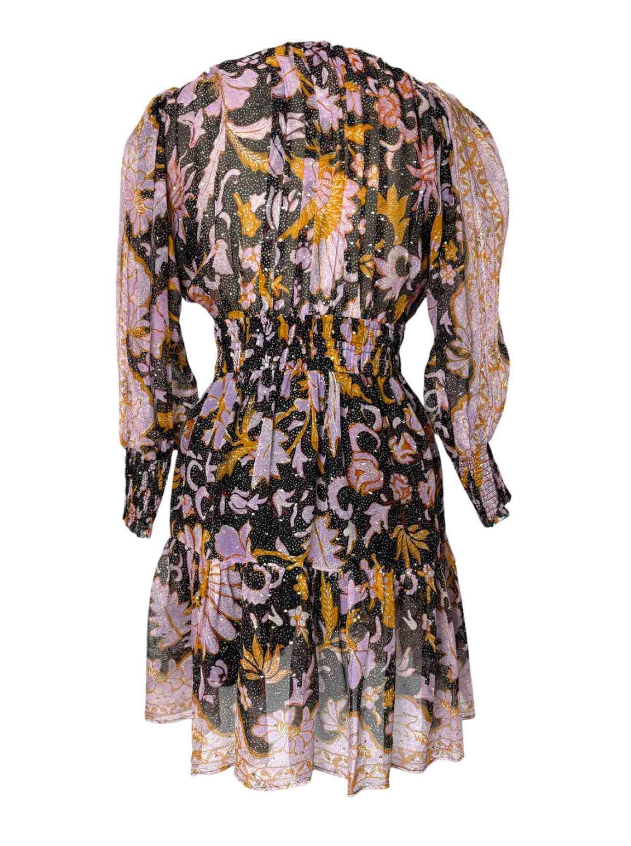 Ulla Johnson Size 6 Metallic Floral Silk Dress - Image 2