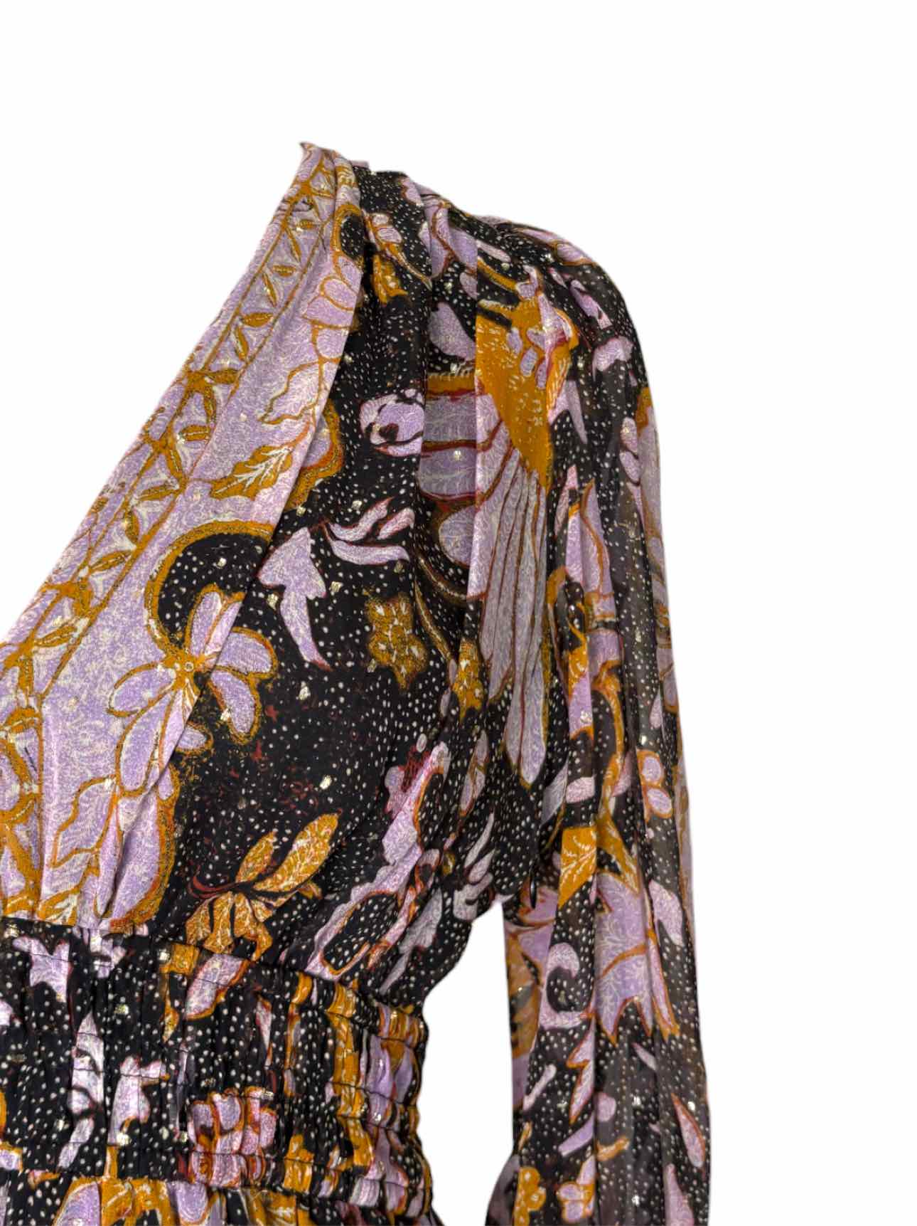 Ulla Johnson Size 6 Metallic Floral Silk Dress - Image 3