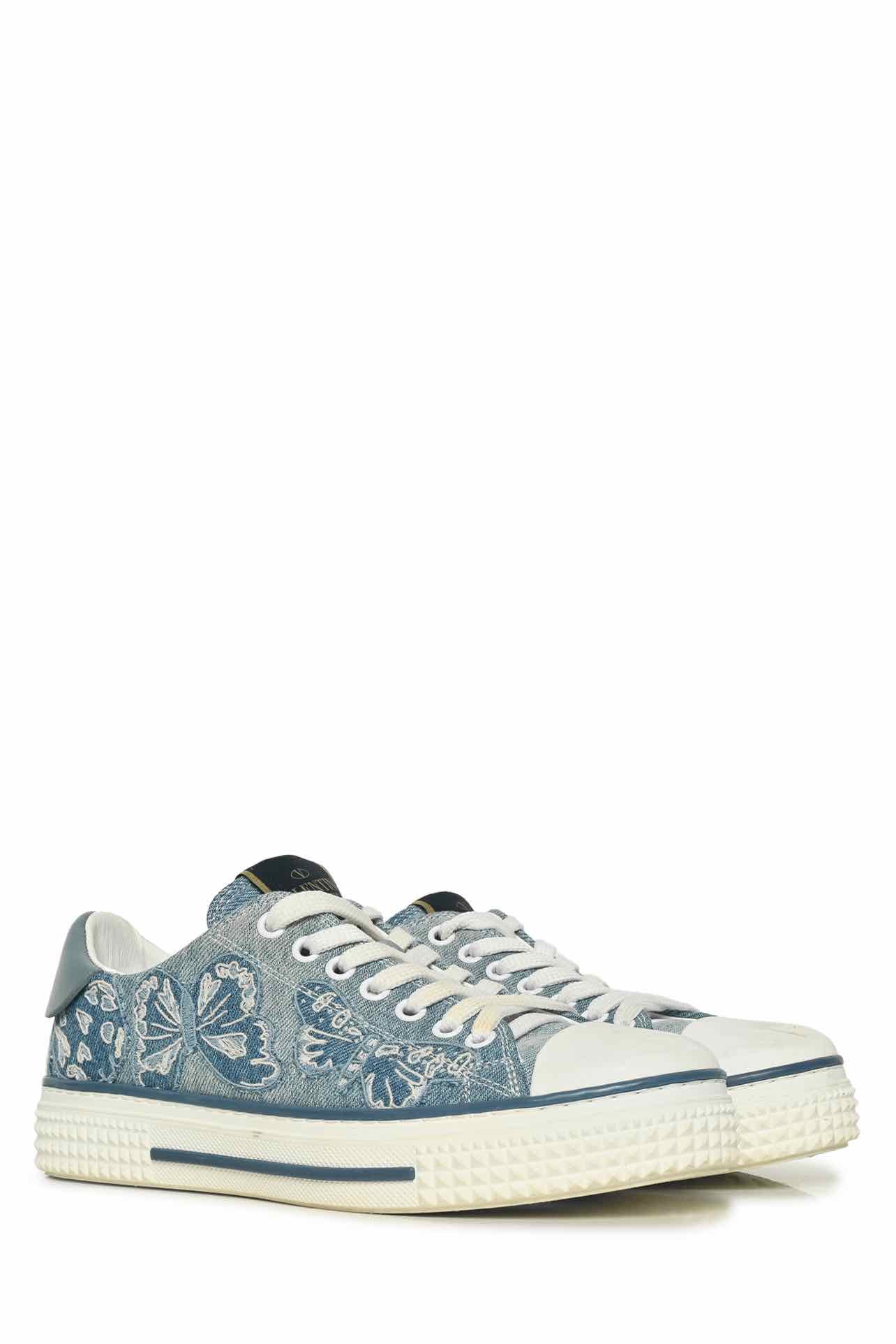 Valentino Size 36.5 Denim Butterfly Embroidered Sneaker - Image 2