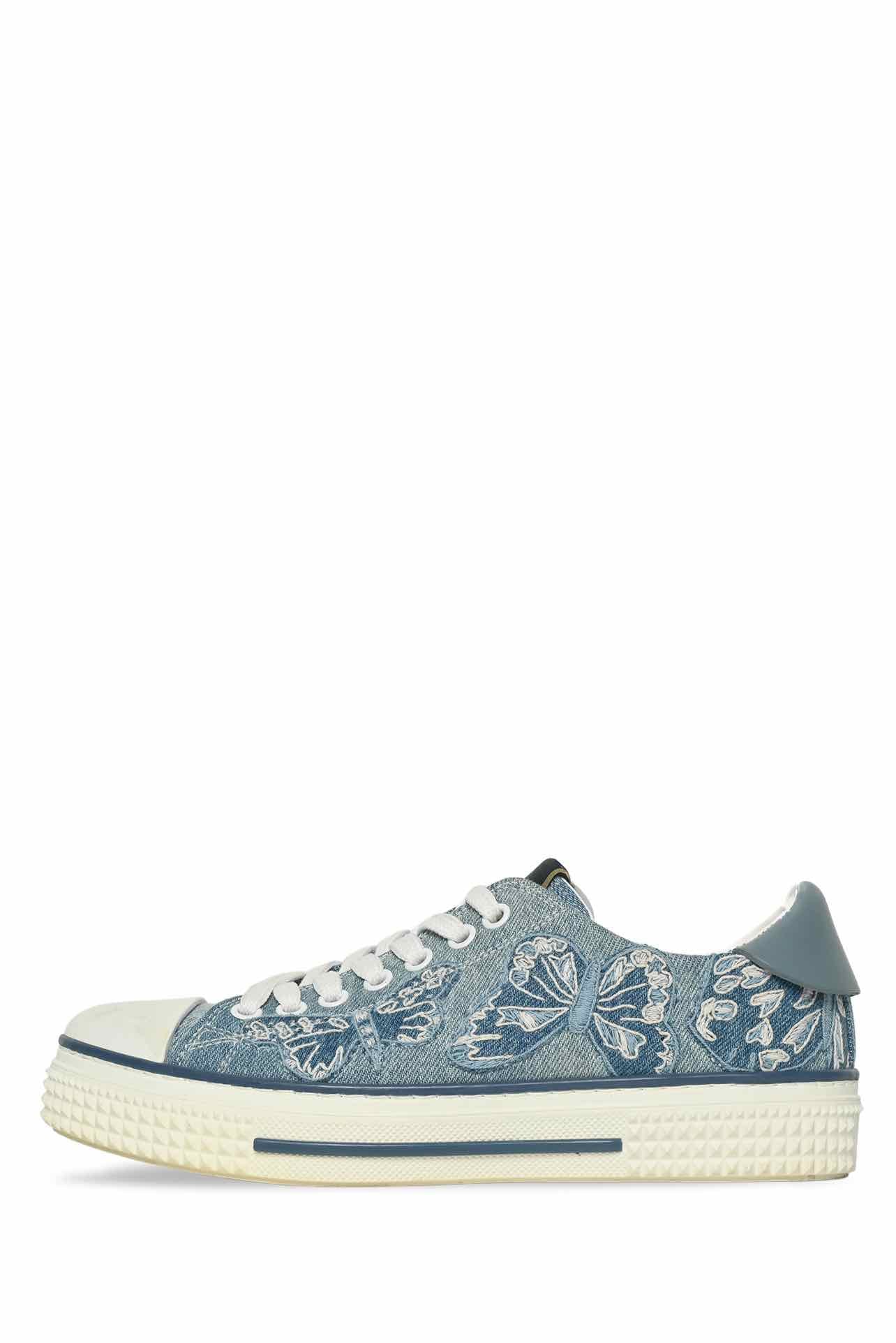 Valentino Size 36.5 Denim Butterfly Embroidered Sneaker - Image 3