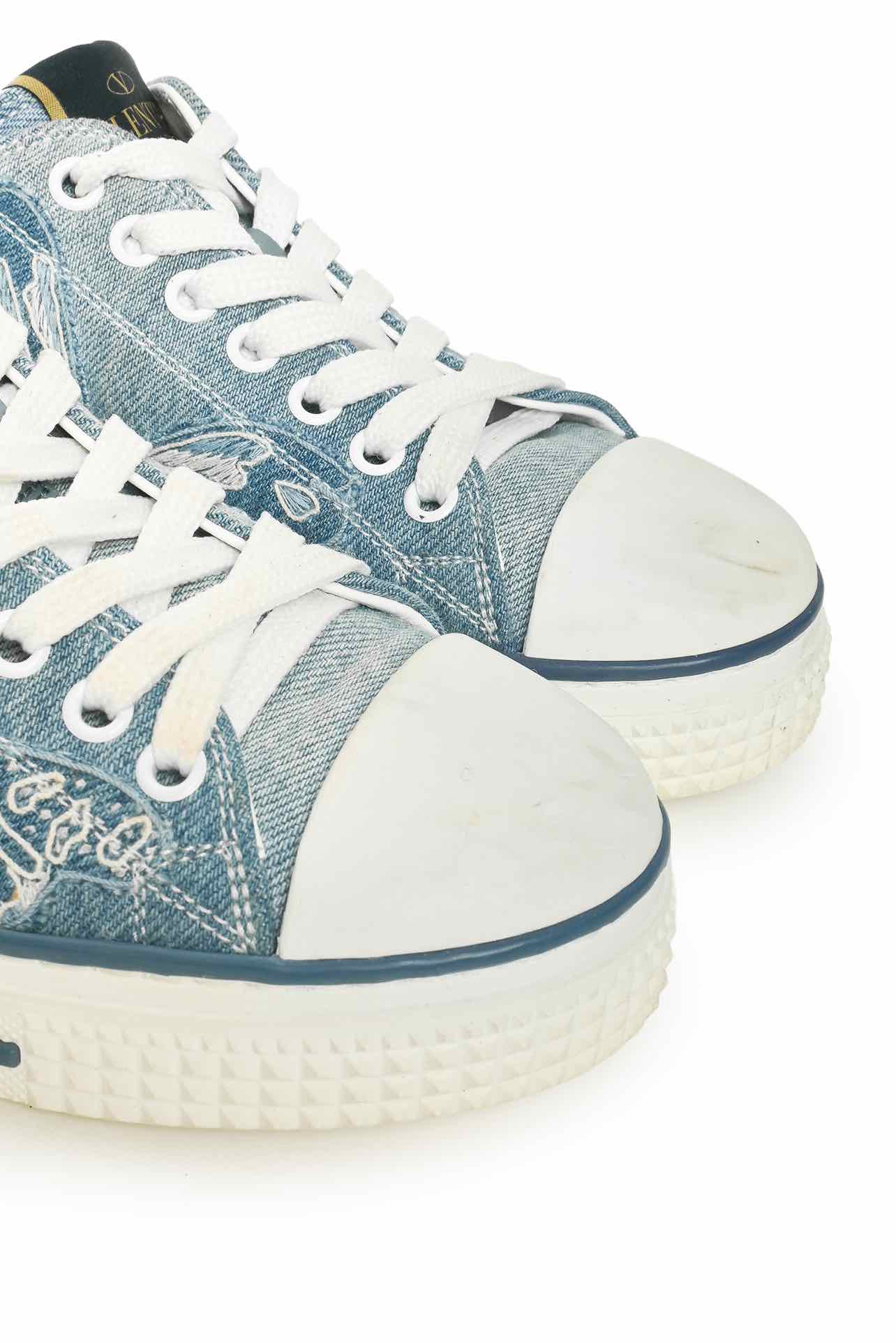 Valentino Size 36.5 Denim Butterfly Embroidered Sneaker - Image 5