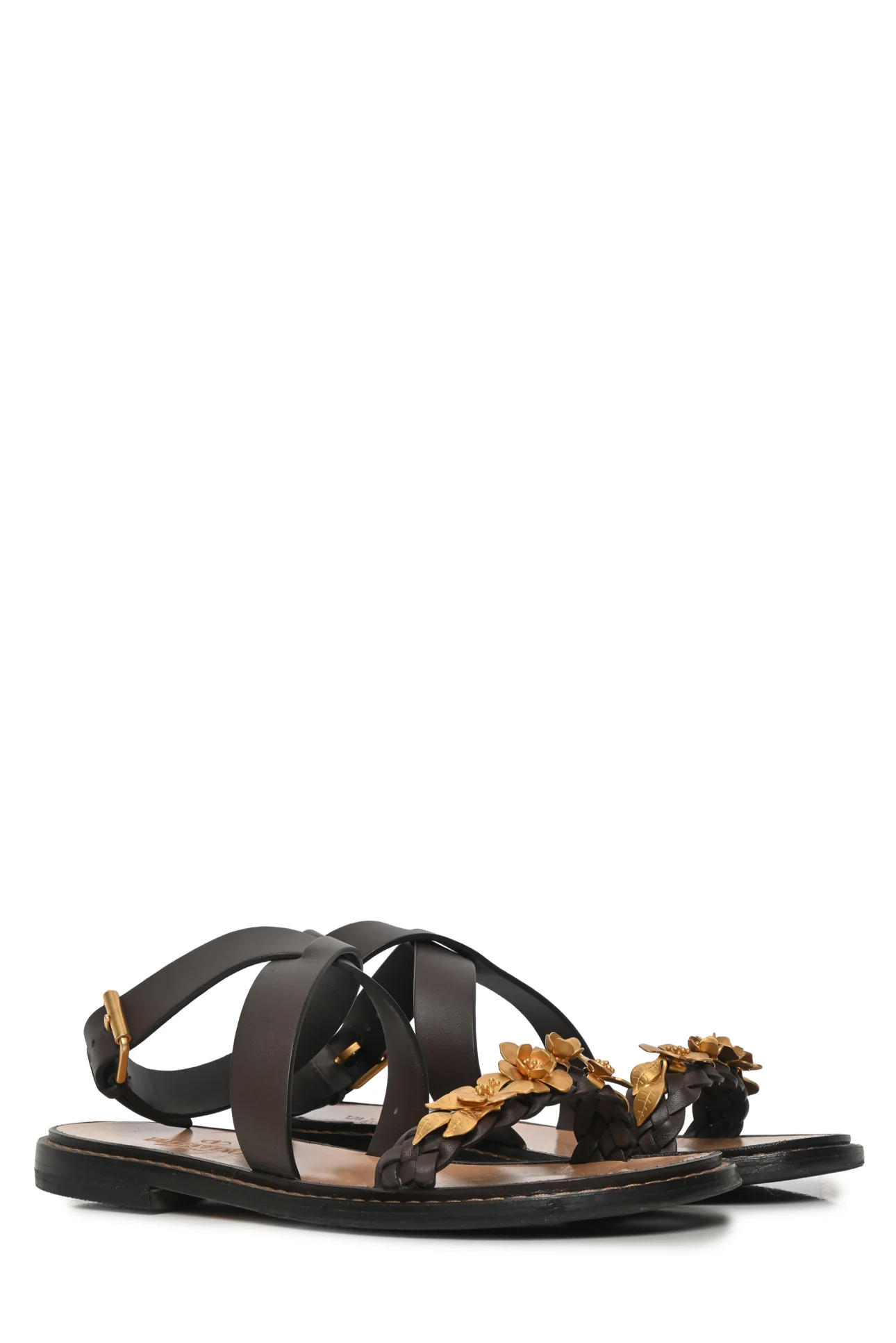 Valentino Size 36.5 Flower Embellished Leather Sandals - Image 2