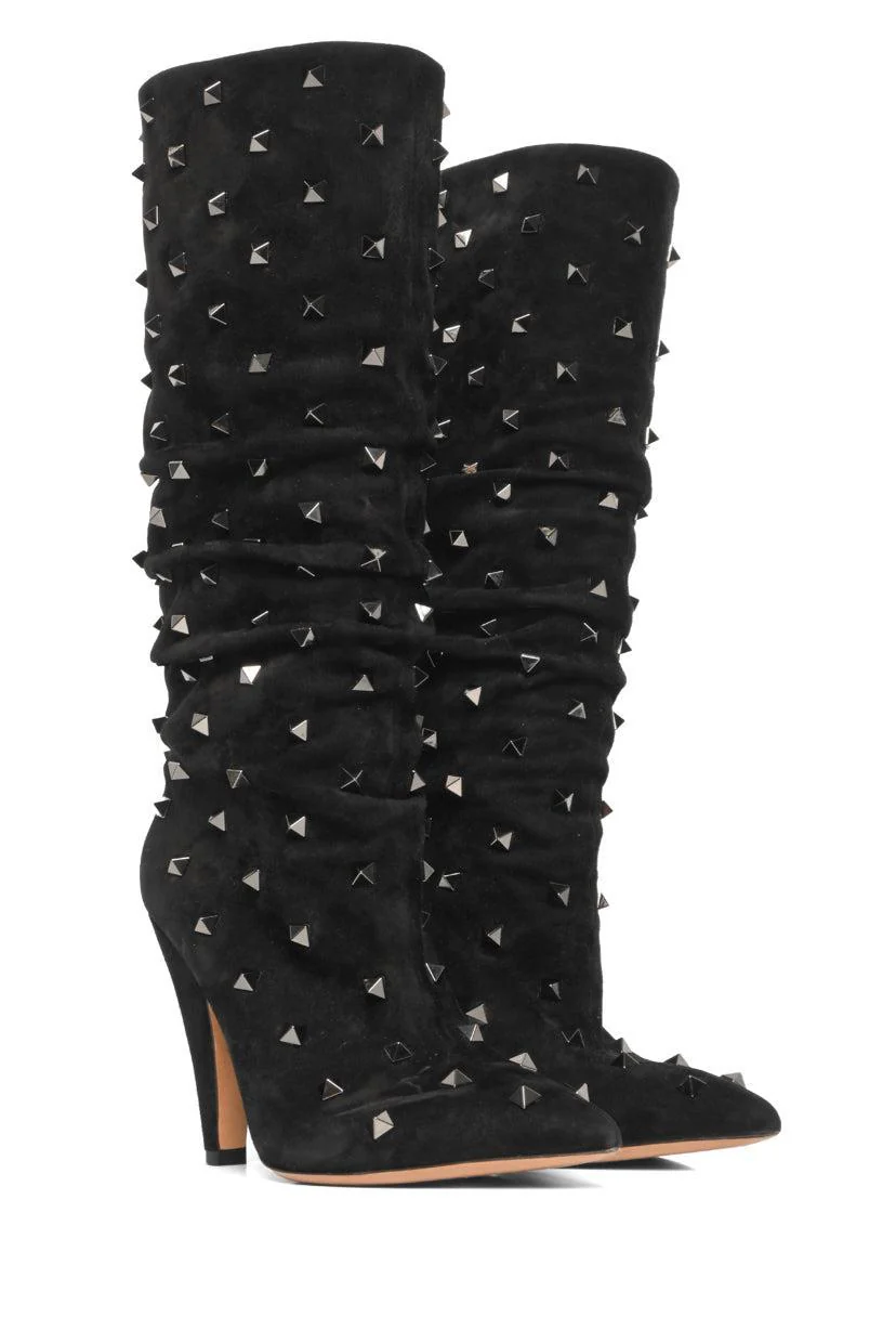 Valentino Size 36.5 Rockstud Accent Ruched Suede Knee Boots - Image 2