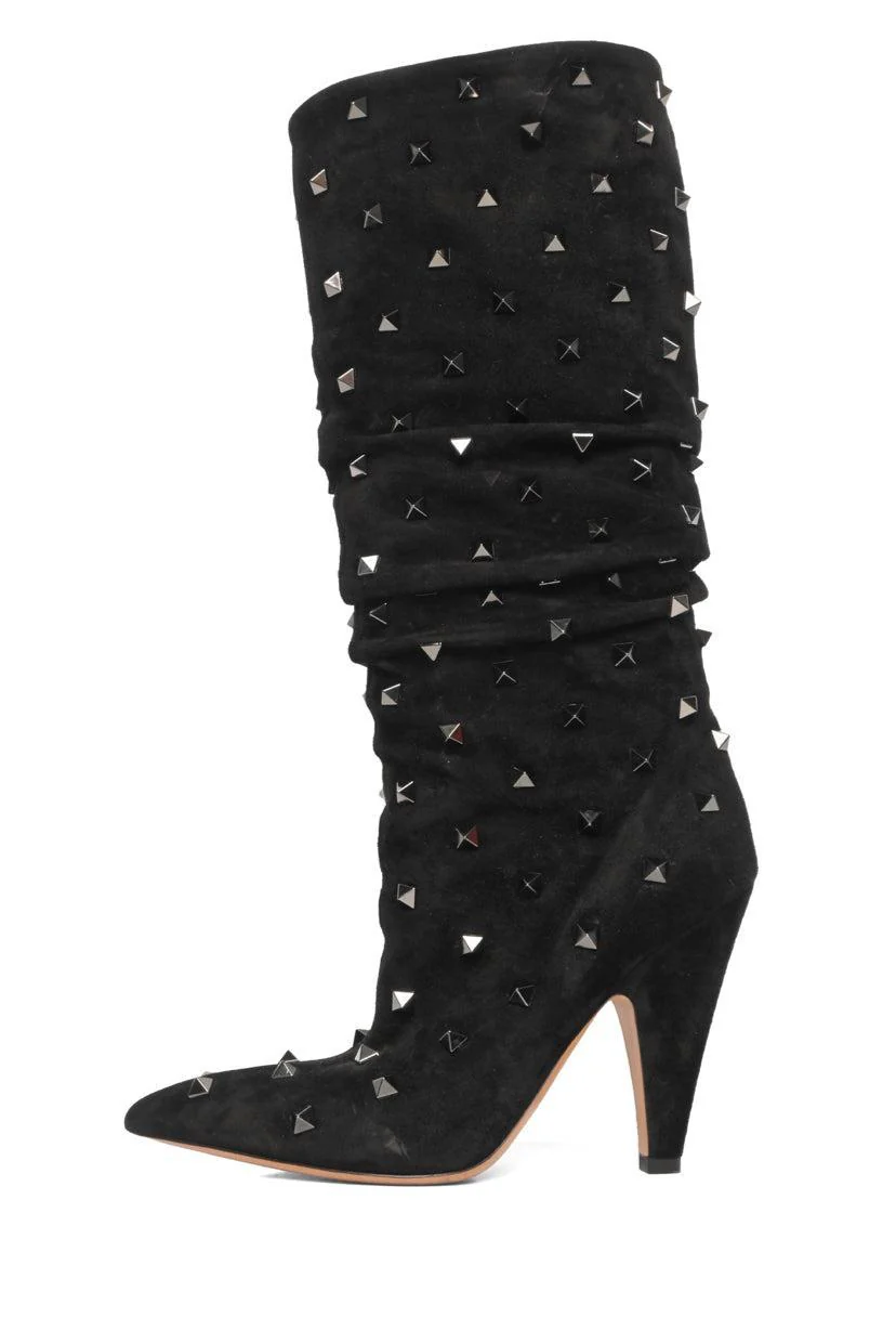 Valentino Size 36.5 Rockstud Accent Ruched Suede Knee Boots - Image 3