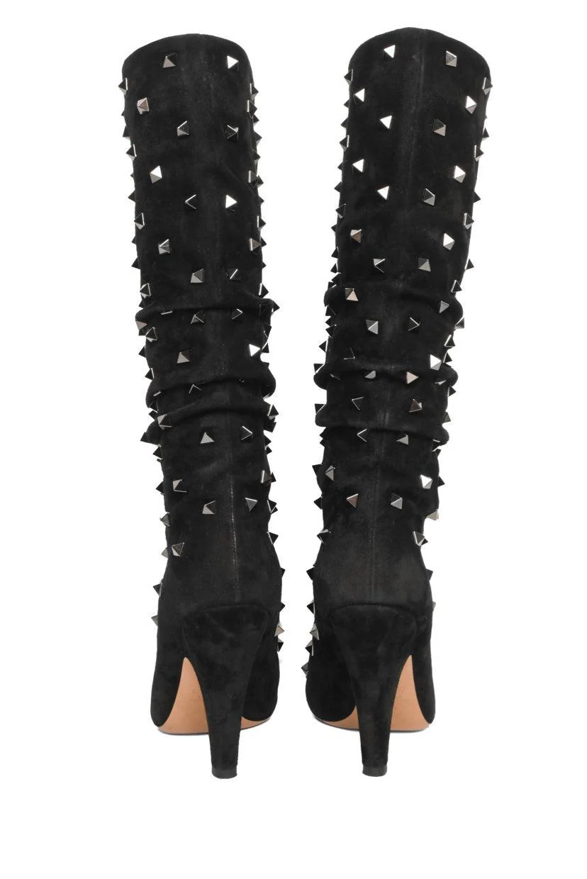 Valentino Size 36.5 Rockstud Accent Ruched Suede Knee Boots - Image 4