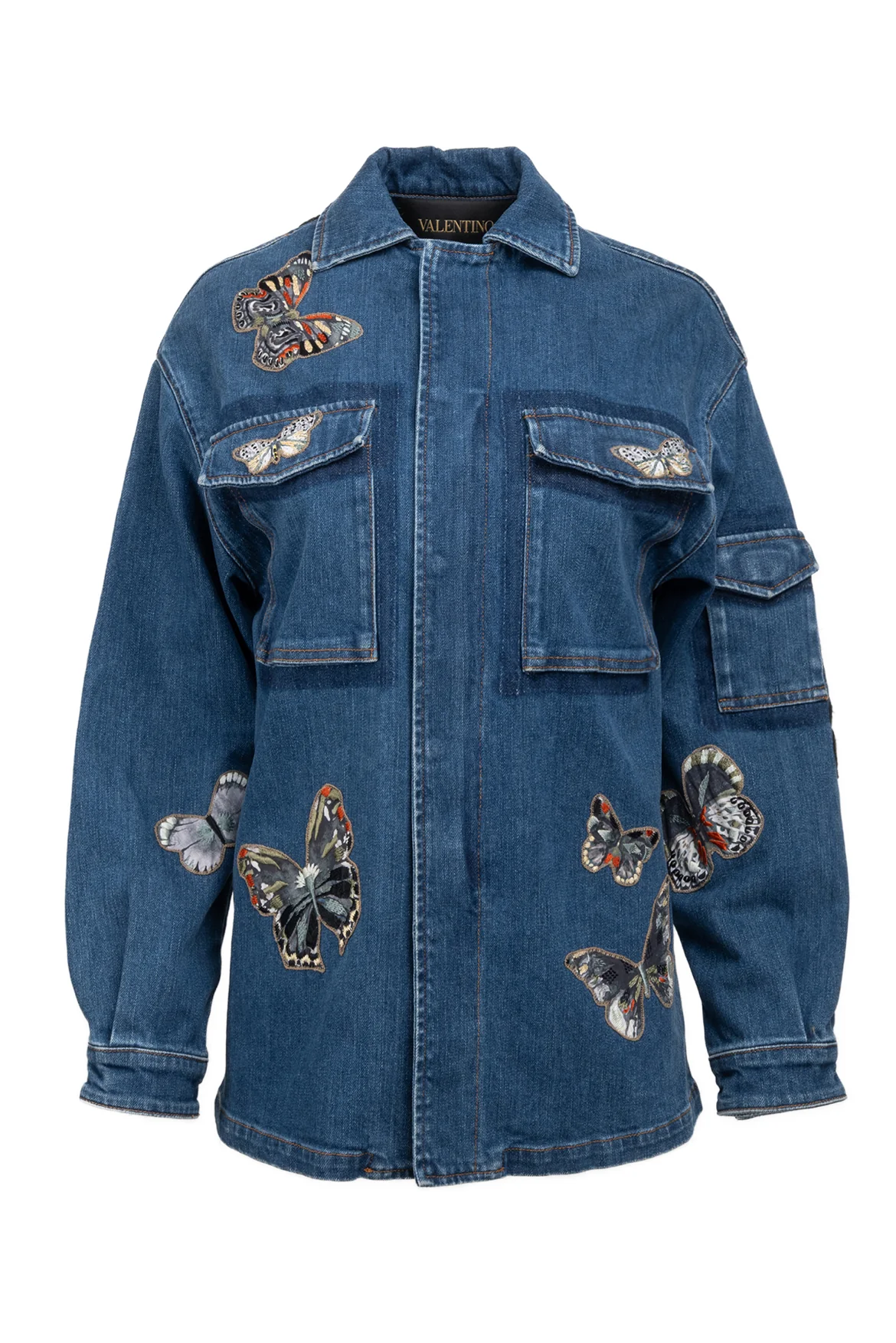 Valentino Size 36 Butterfly Embroidered Denim Jacket