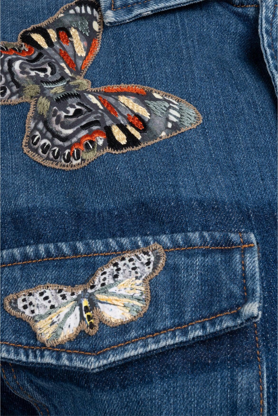 Valentino Size 36 Butterfly Embroidered Denim Jacket - Image 3