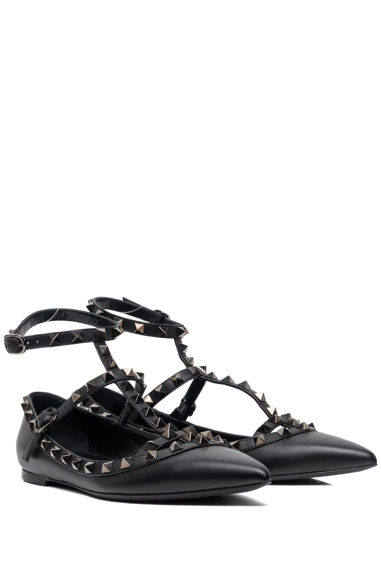 Valentino Size 37.5 Noir Rockstud Ankle Strap Cage Flats - Image 2