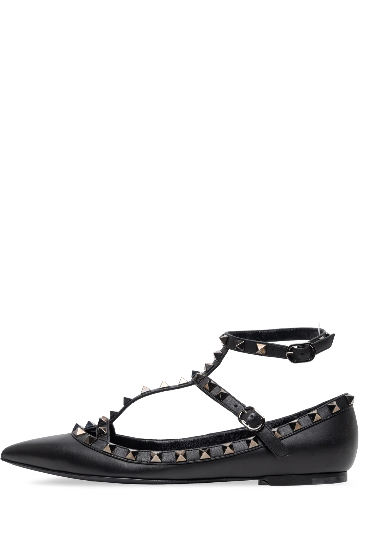 Valentino Size 37.5 Noir Rockstud Ankle Strap Cage Flats - Image 3