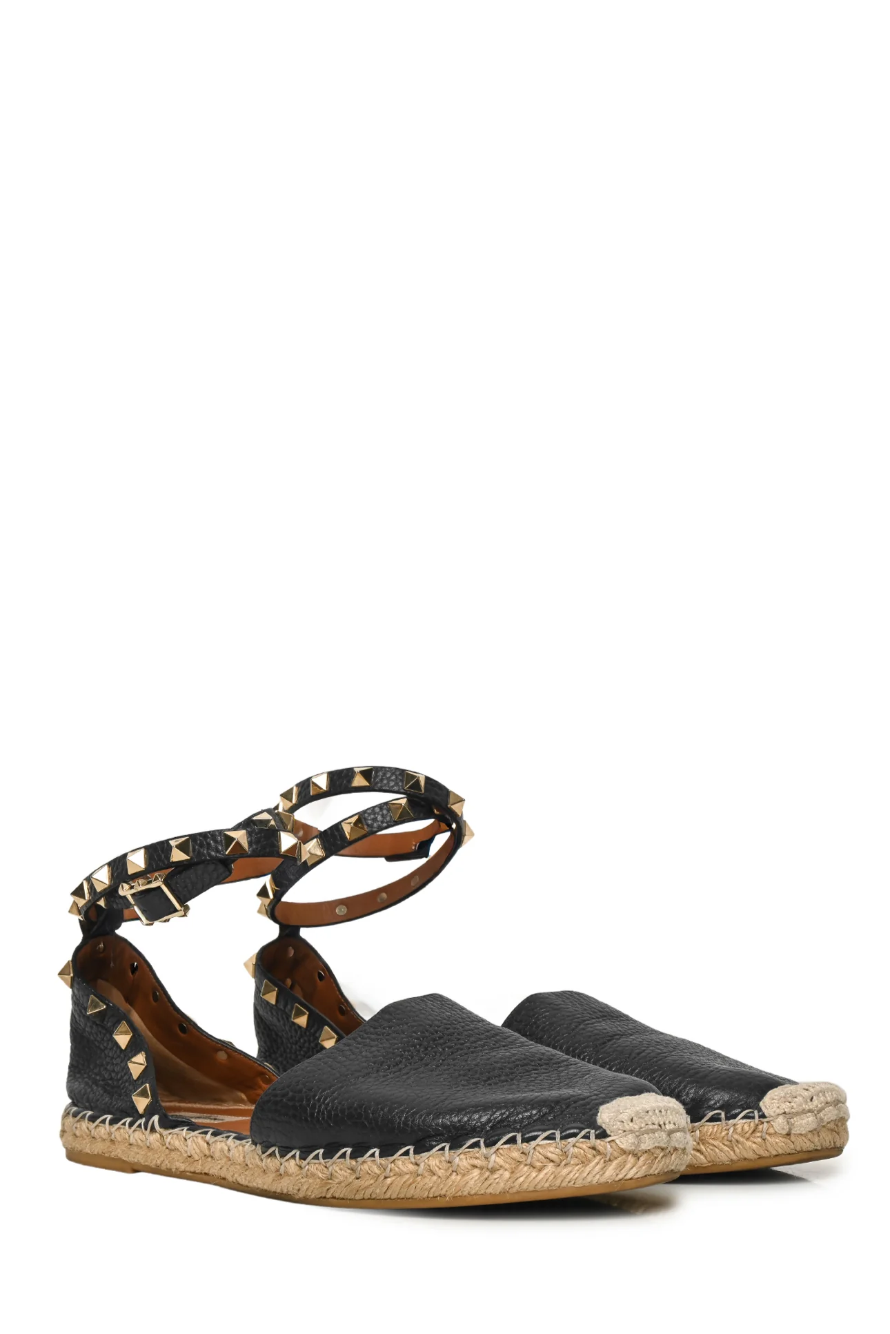 Valentino Size 38 Rockstud Ankle Wrap Flat Espadrille Sandals - Image 2