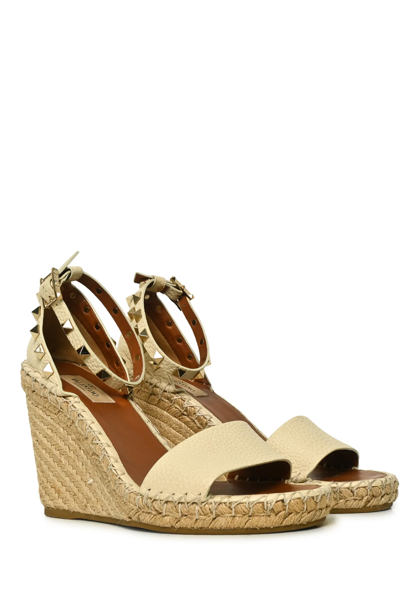 Valentino Size 38 Rockstud Leather Espadrilles Wedge Sandals - Image 2