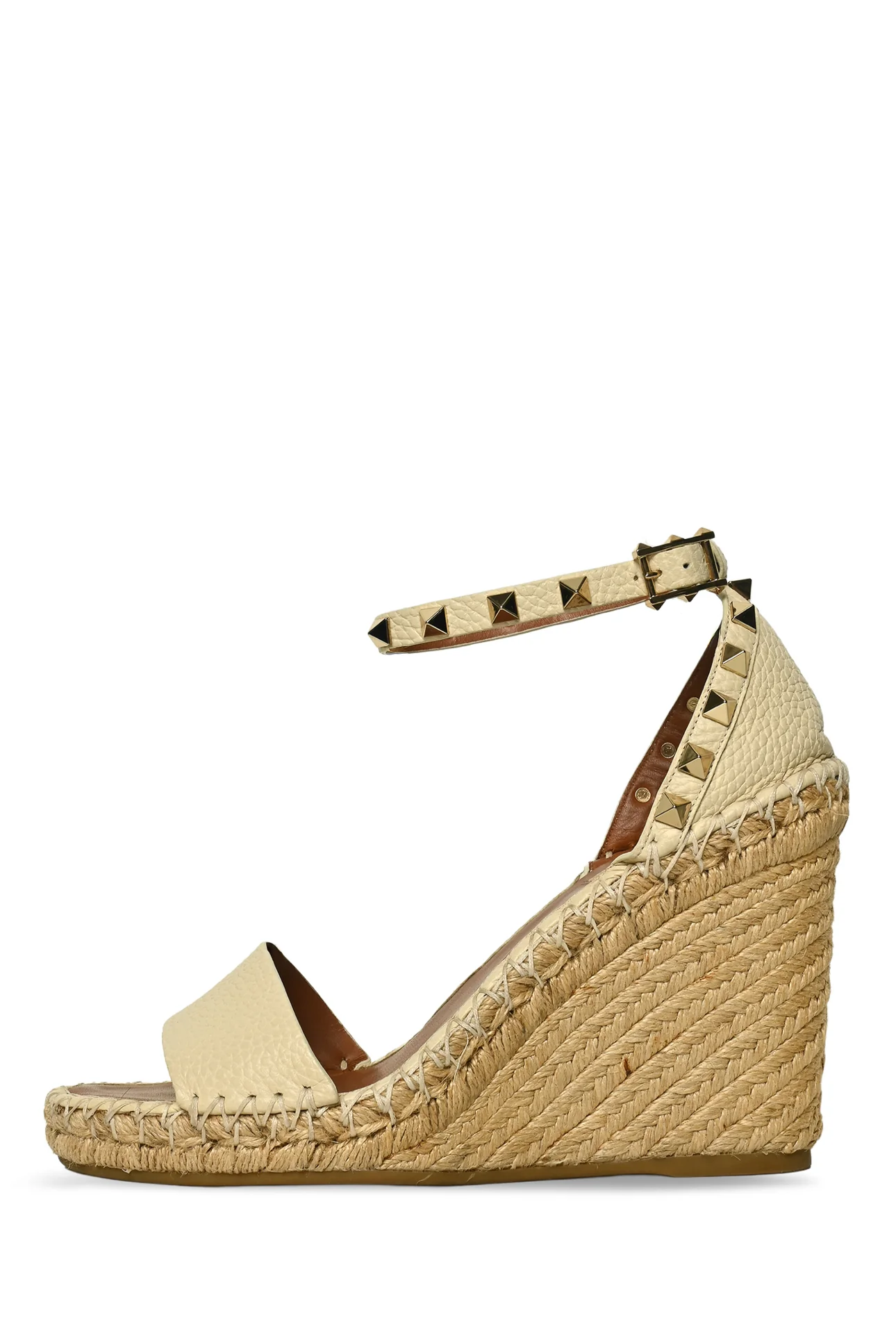 Valentino Size 38 Rockstud Leather Espadrilles Wedge Sandals - Image 3