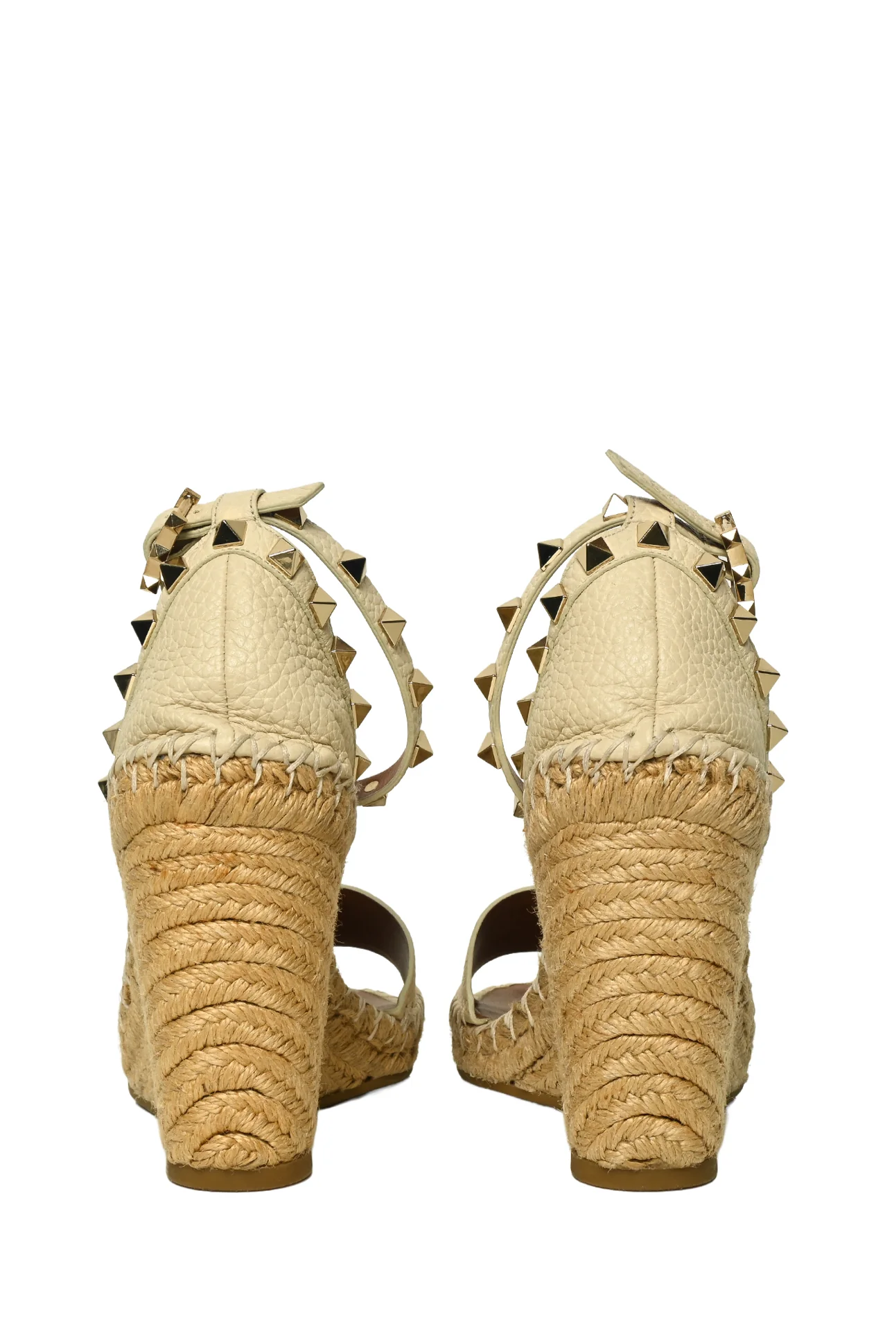 Valentino Size 38 Rockstud Leather Espadrilles Wedge Sandals - Image 4