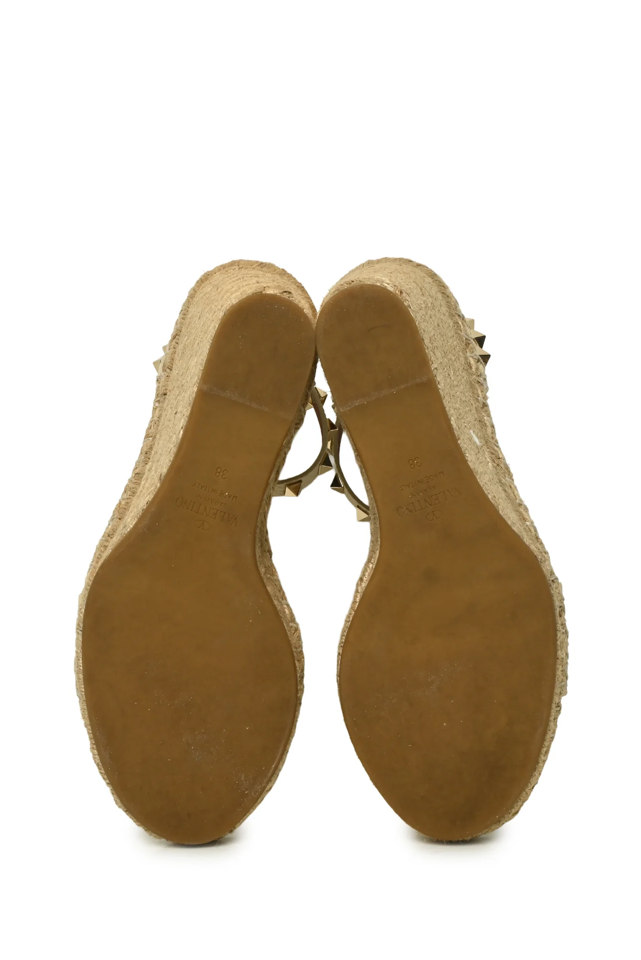 Valentino Size 38 Rockstud Leather Espadrilles Wedge Sandals - Image 5