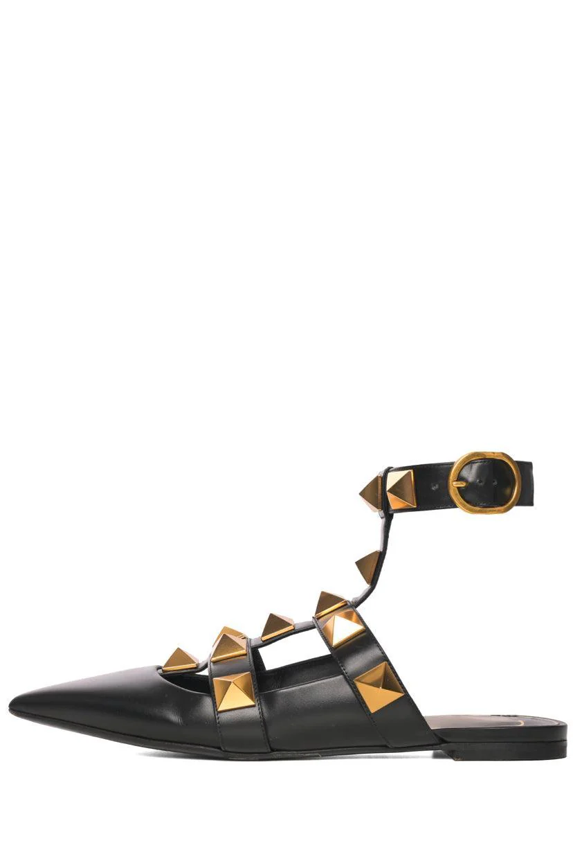 Valentino Size 39 Roman Stud Leather Pointed Toe Flats - Image 3