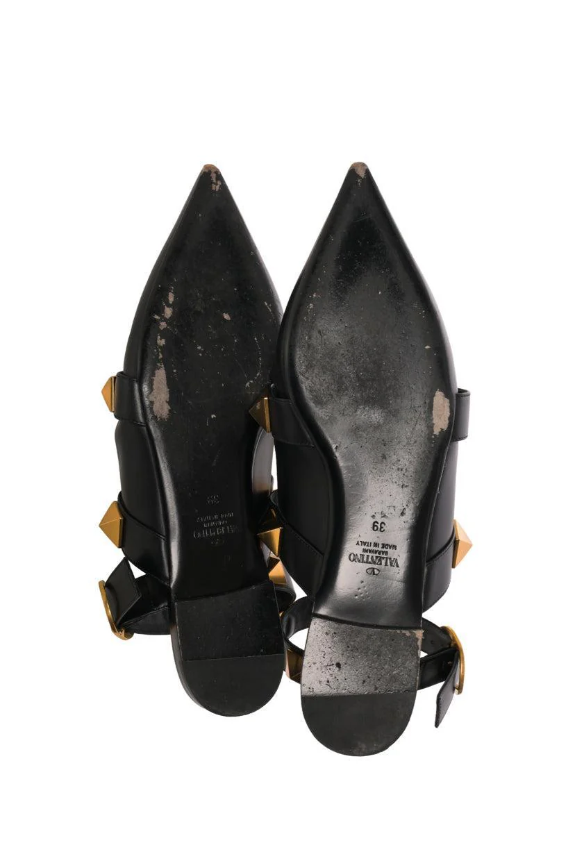 Valentino Size 39 Roman Stud Leather Pointed Toe Flats - Image 5