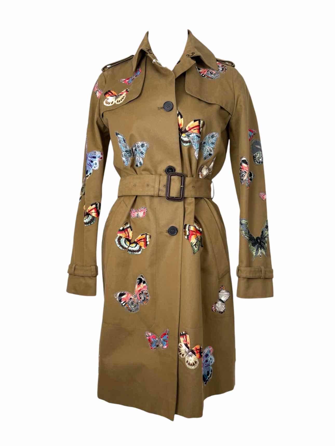 Valentino Size 6 Embroidered Butterflies Cotton Trench Coat