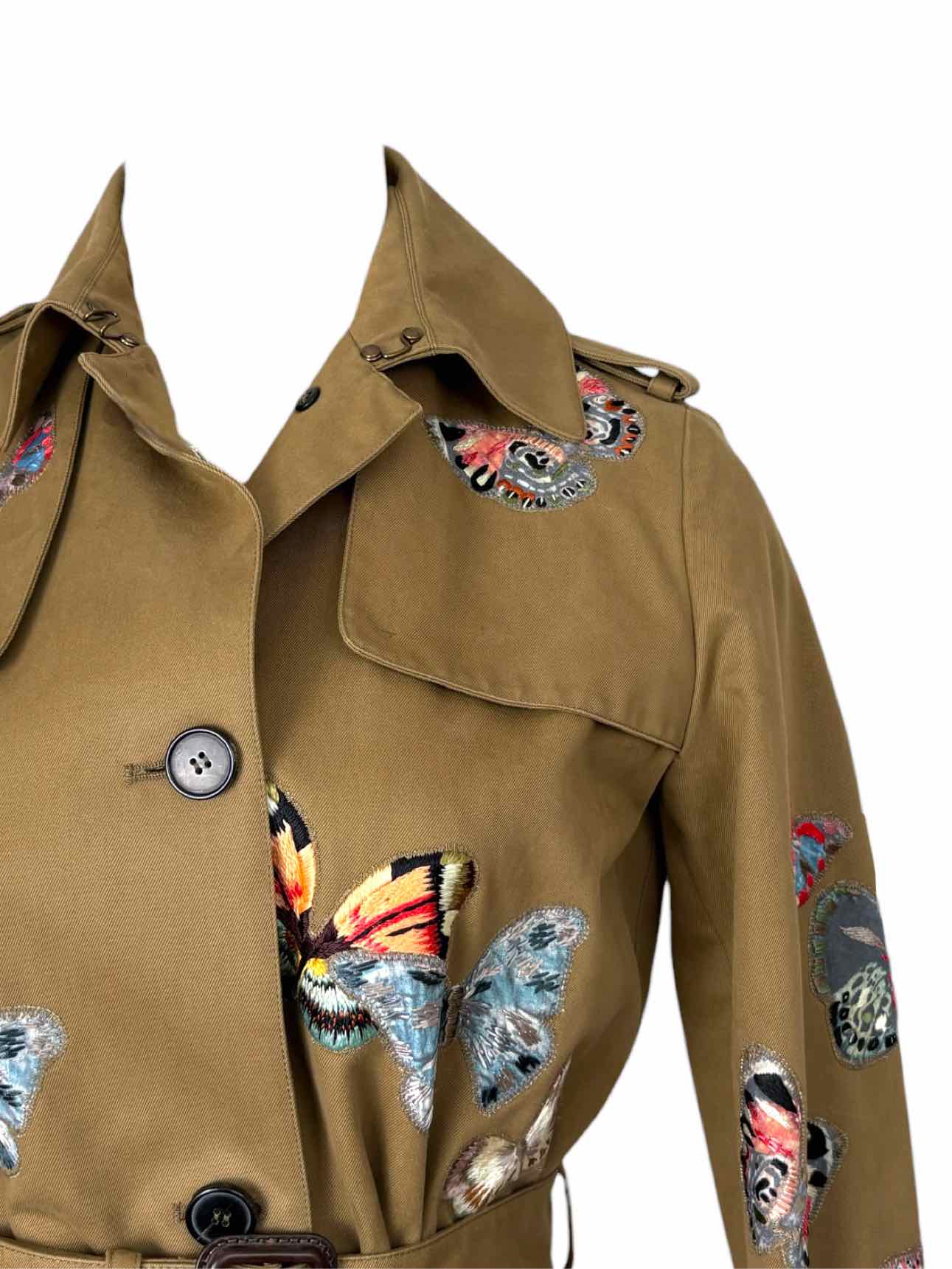 Valentino Size 6 Embroidered Butterflies Cotton Trench Coat - Image 3